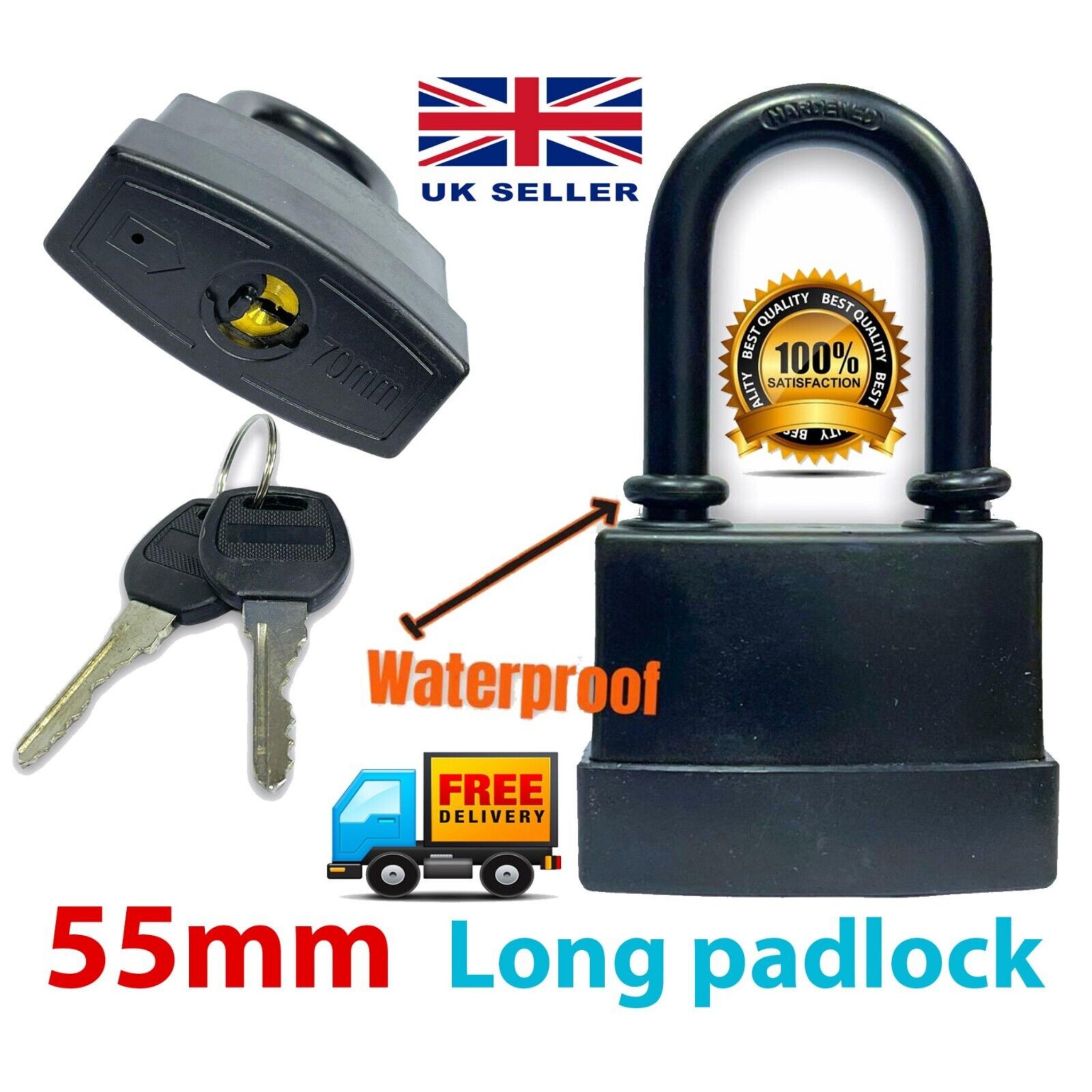 Beclen Harp Heavy Duty WATERPROOF 55MM Long Laminate Shackle GARDEN SECURITY PADLOCK + 2 Key