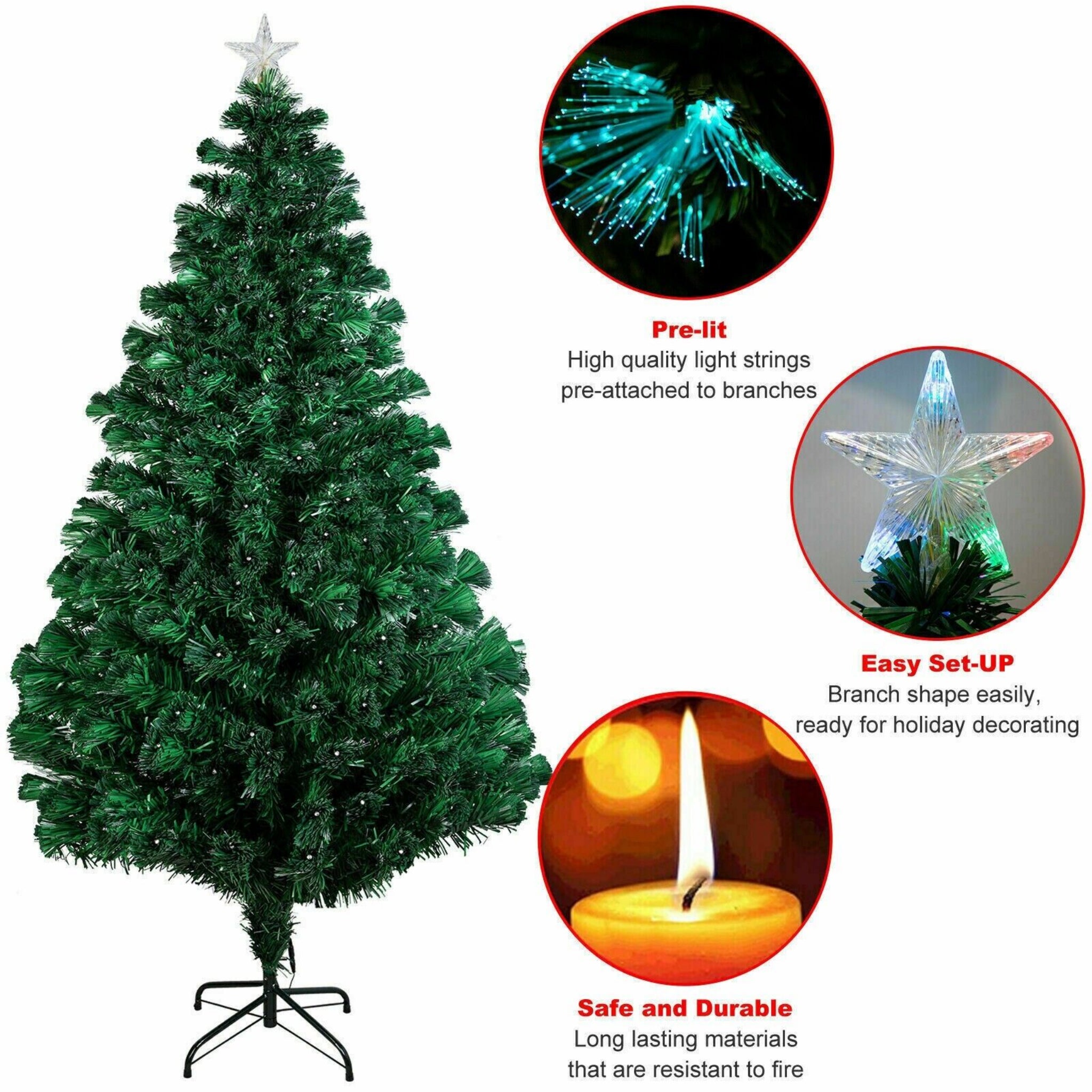 Beclen Harp 5FT Christmas/Xmas Tree Pre Lit Fiber Optic LED Lights Star 180 Tips And 180 LEDs-Perfect Christmas/Xmas Decoration