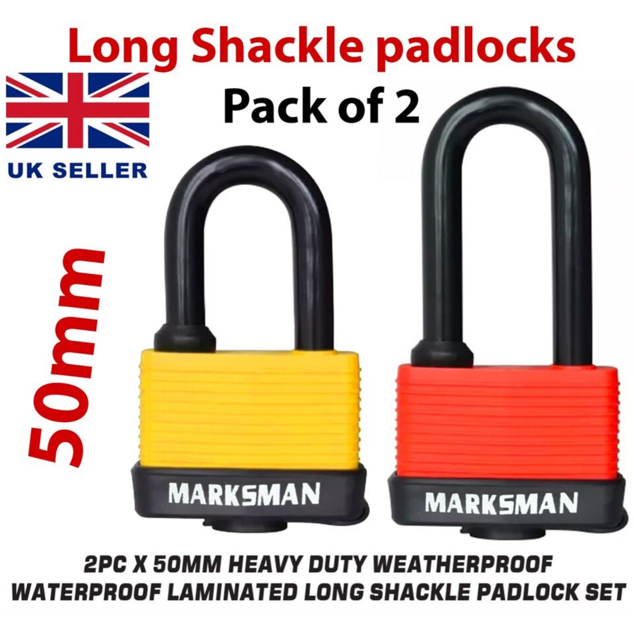Beclen Harp 50MM LONG & SHORT SHACKLE WEATHER PROOF LAMINATED LOCK STEEL PADLOCK WITH 2 KEY