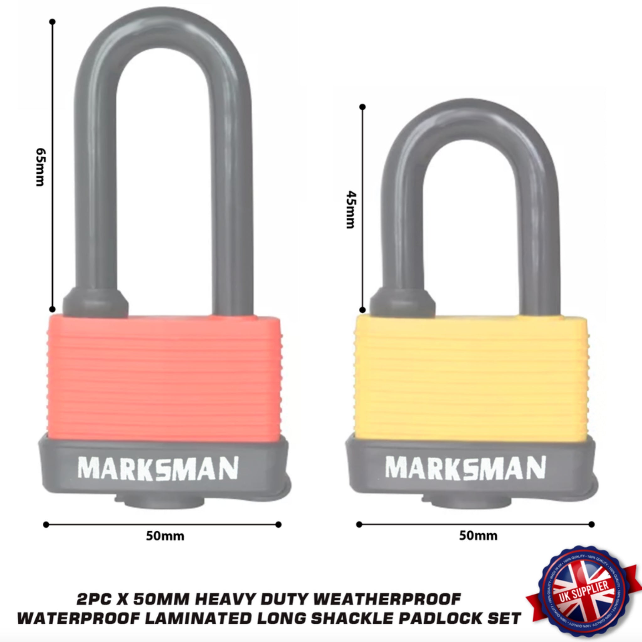 Beclen Harp 50MM LONG & SHORT SHACKLE WEATHER PROOF LAMINATED LOCK STEEL PADLOCK WITH 2 KEY