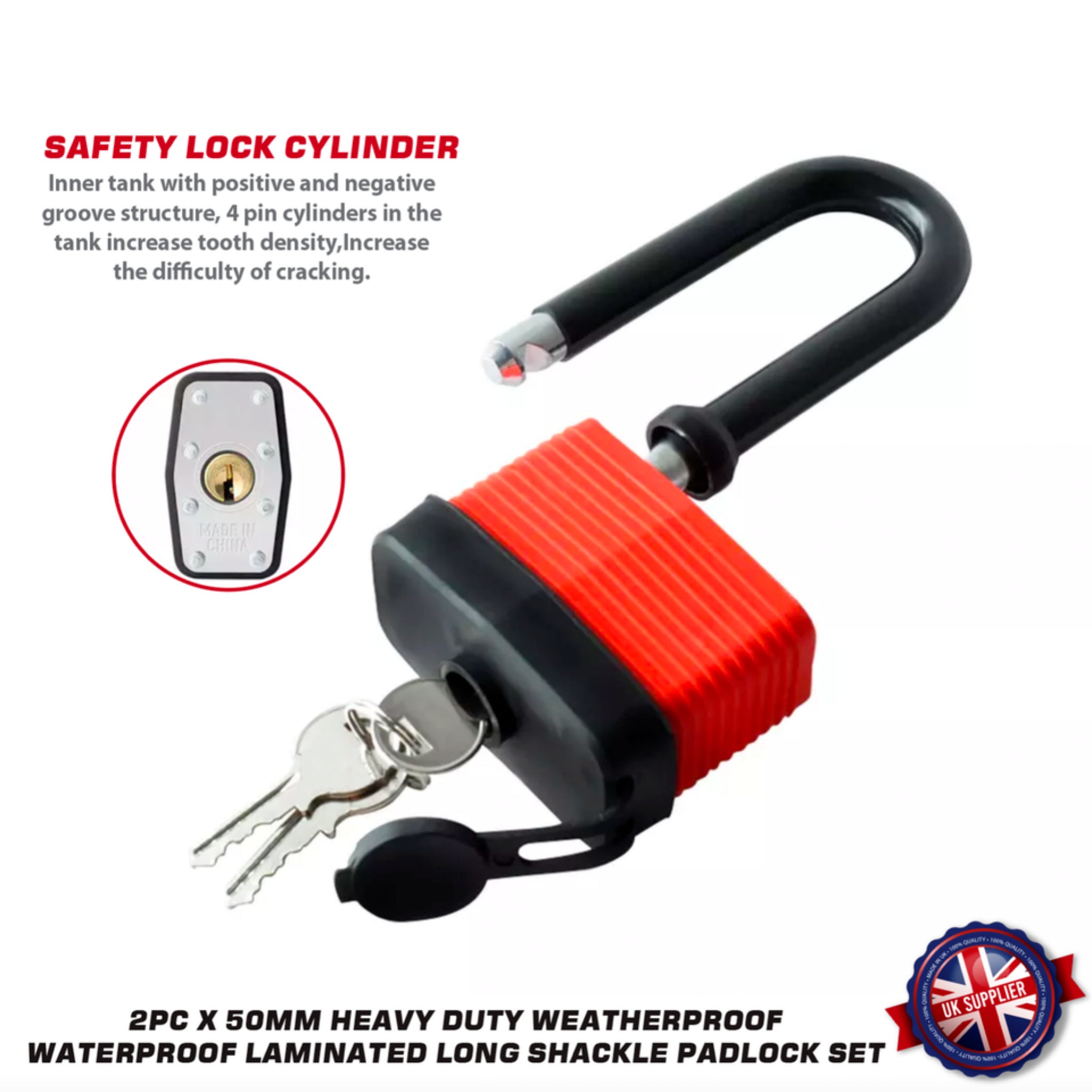 Beclen Harp 50MM LONG & SHORT SHACKLE WEATHER PROOF LAMINATED LOCK STEEL PADLOCK WITH 2 KEY