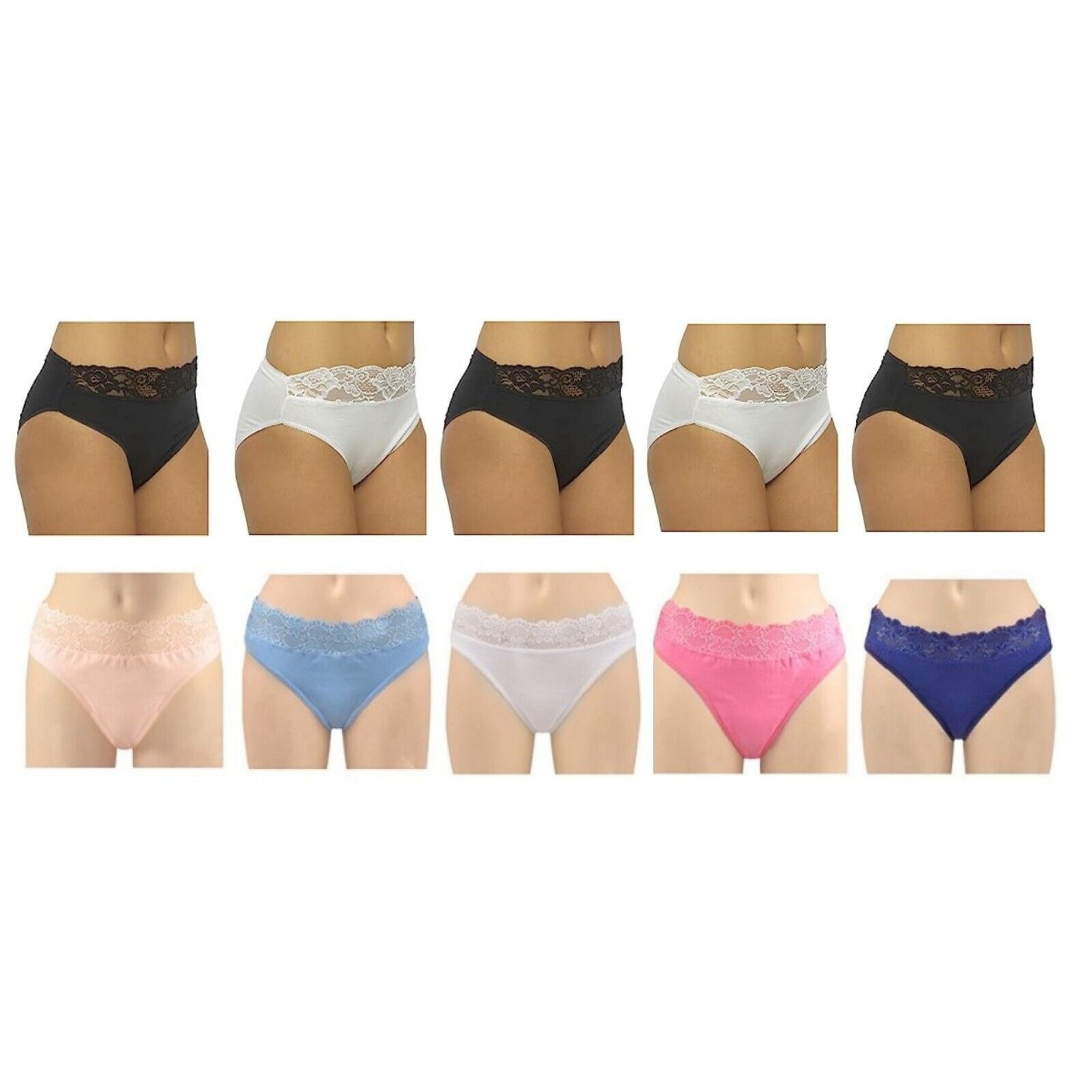 Beclen Harp 5 Pair Women/Ladies Lace High Leg Briefs Pants Knickers Underwears For Adults Size 8-18-Perfect Christmas/Xmas Gift