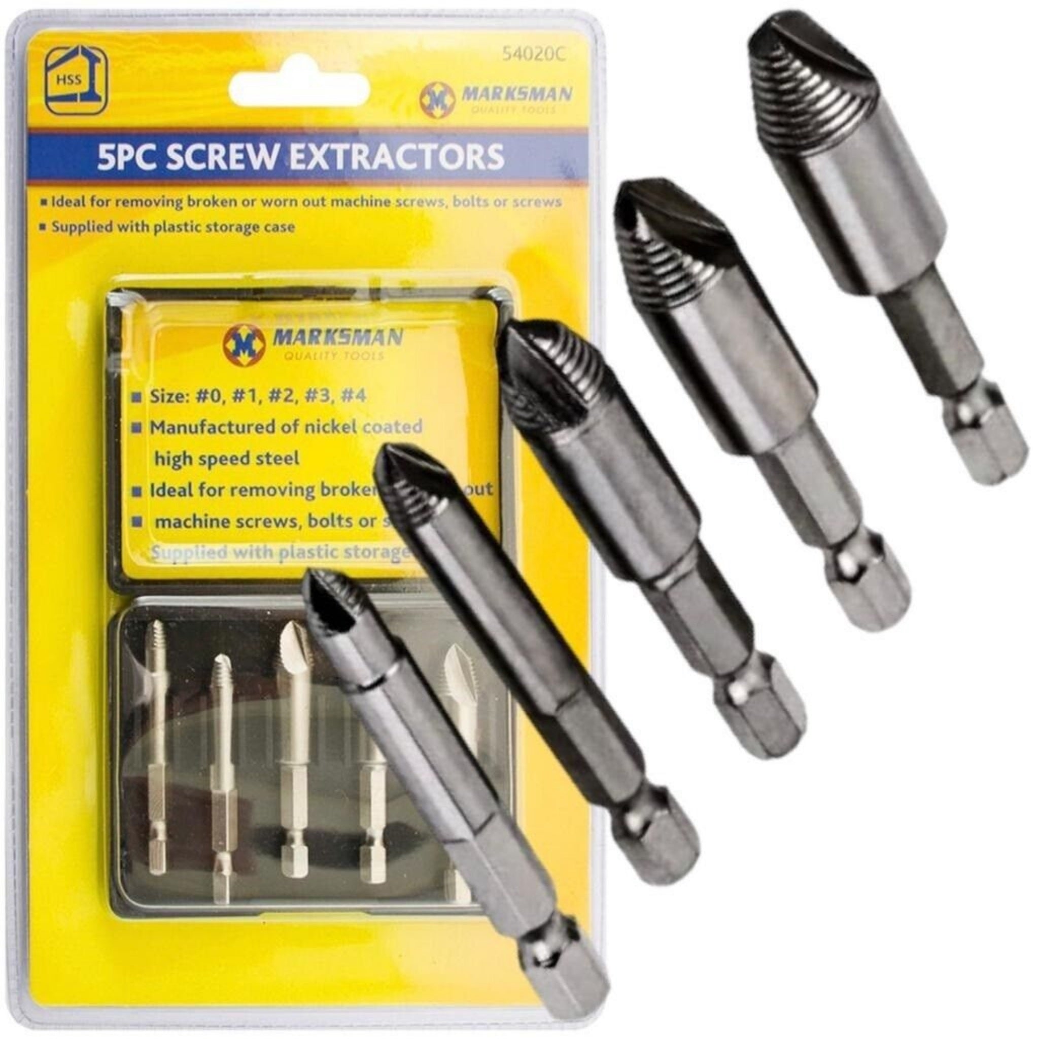 Beclen Harp 5Pc Screw Extractor Drill Bit Set Damaged Broken Bolts & T