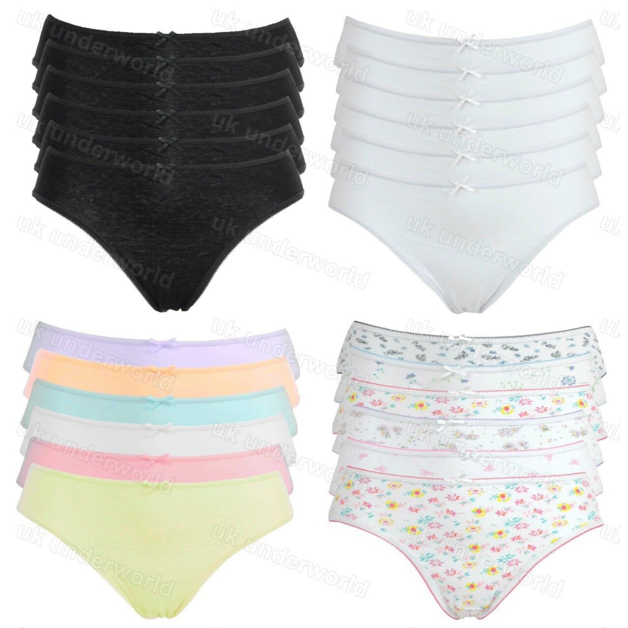 Beclen Harp 6 Pair Women/Ladies Cotton Plain And Floral Briefs Bikini Knickers Pants Underwears For Adults-Perfect Christmas/Xmas Gift