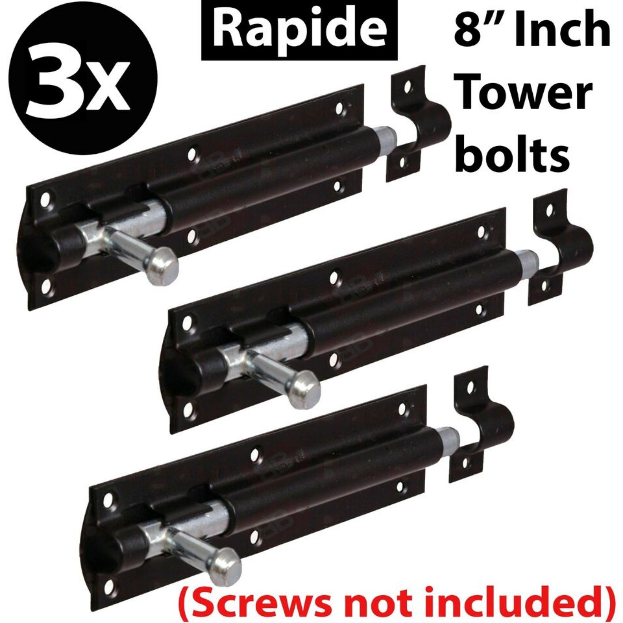 Beclen Harp Heavy Duty 3x Large Garden Gate Shed Sliding Door 8"Tower Bolt Black Latch Catch