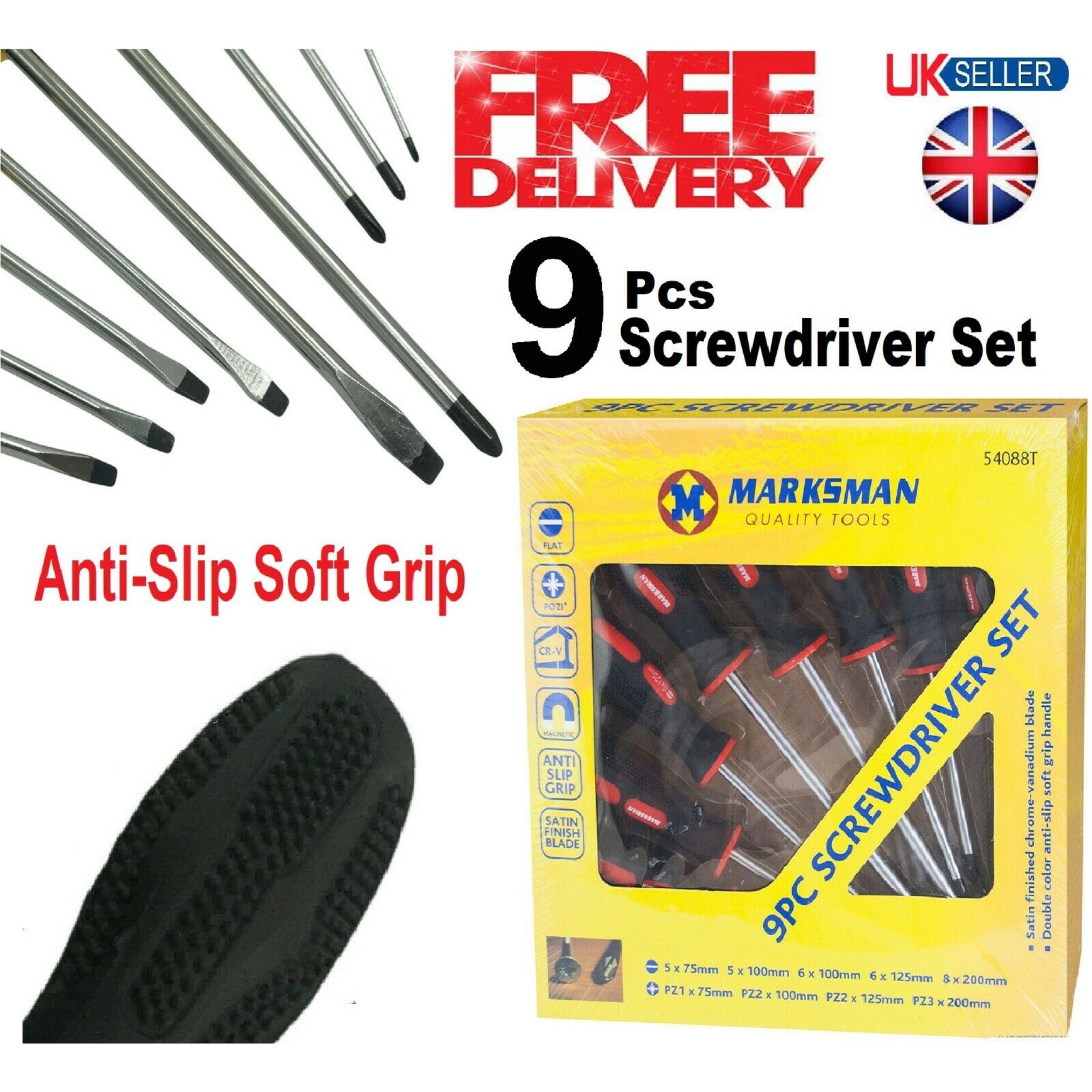 Beclen Harp 9pc Precision Magnetic Insulated Tips Screwdrivers Tool Set With Soft Grip Handles