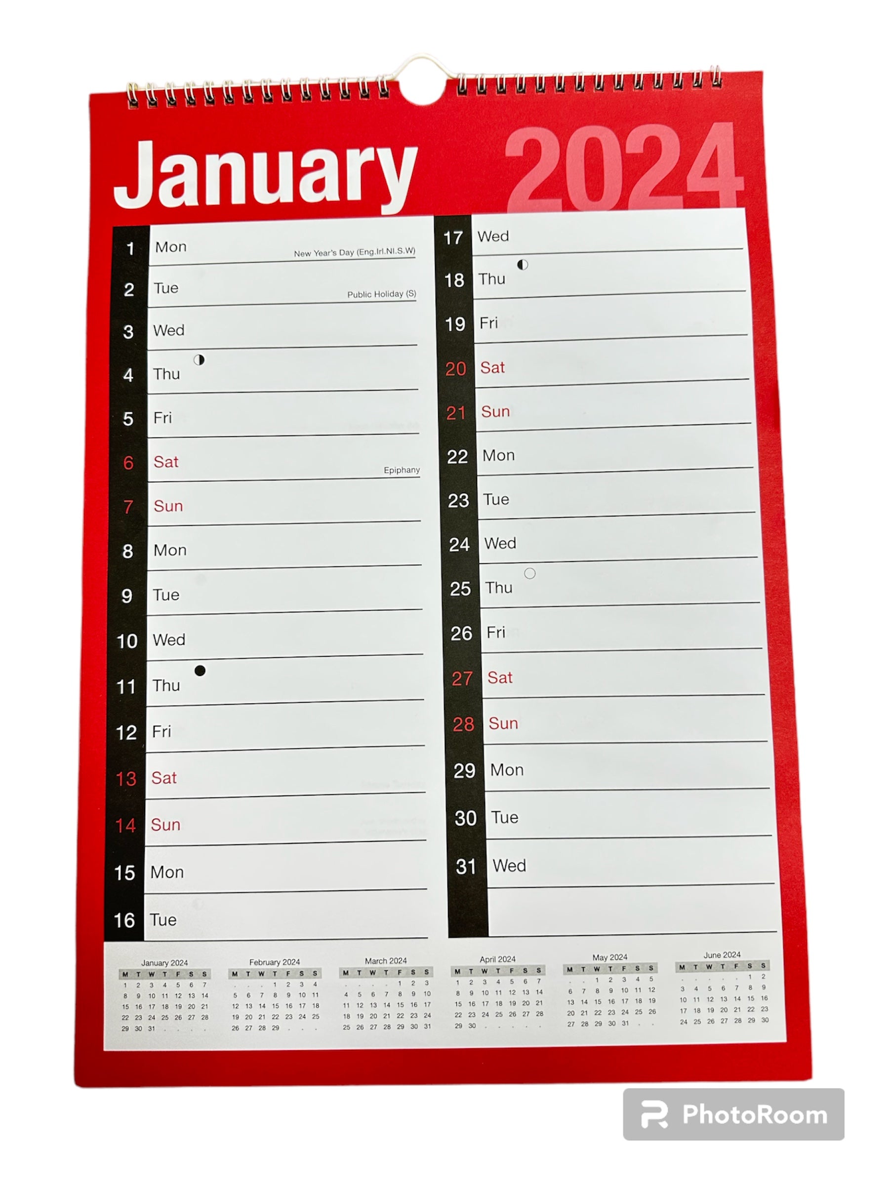 Beclen Harp A3 Easy To View Calendar 2024/ One Month to view Spiral And Wall Large Print Notes Calendar