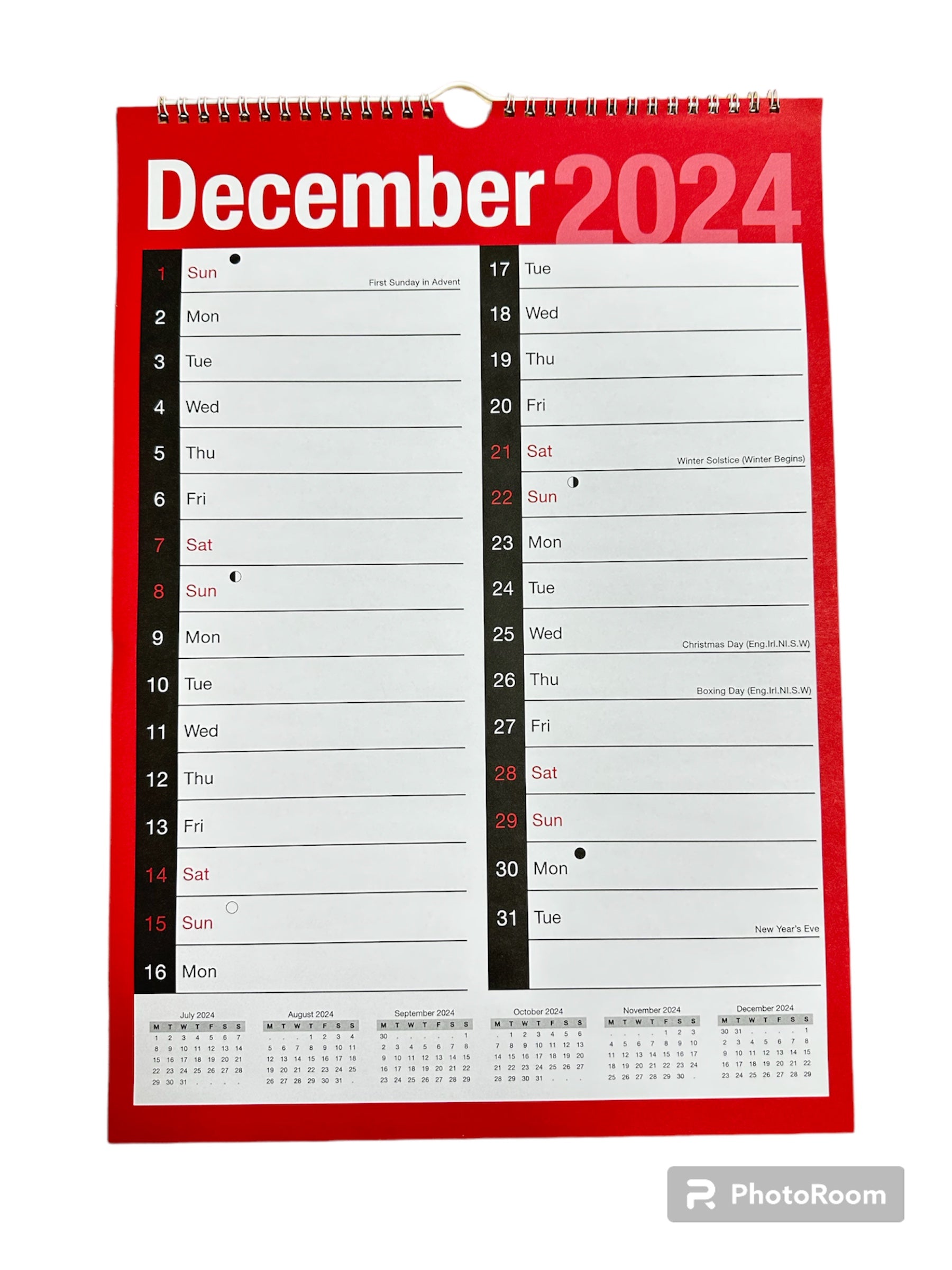 Beclen Harp A3 Easy To View Calendar 2024/ One Month to view Spiral And Wall Large Print Notes Calendar