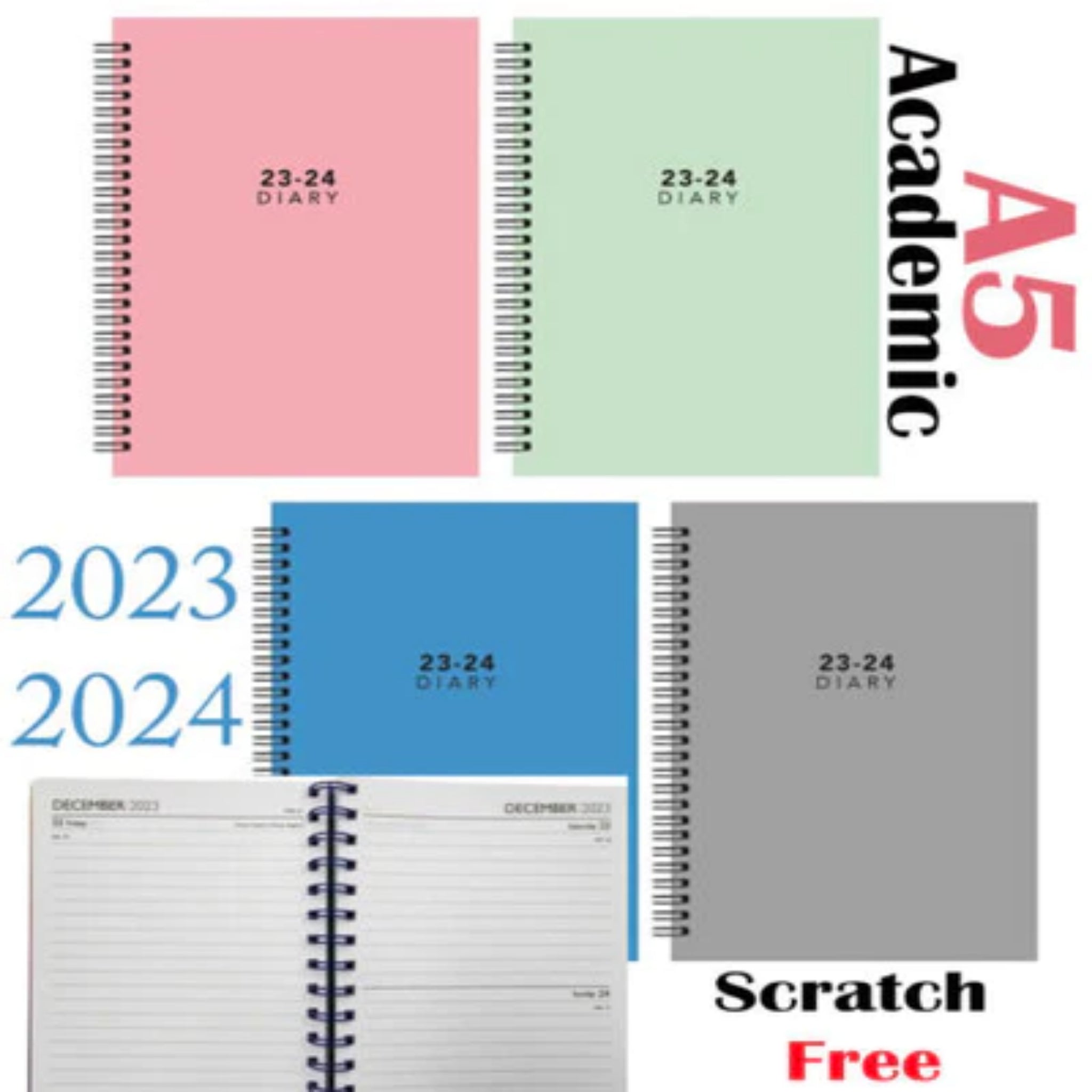 Beclen Harp 2023-24 A5 WTV Mid year Academic Wiro Hardback Office School Home Diary Aug-Aug