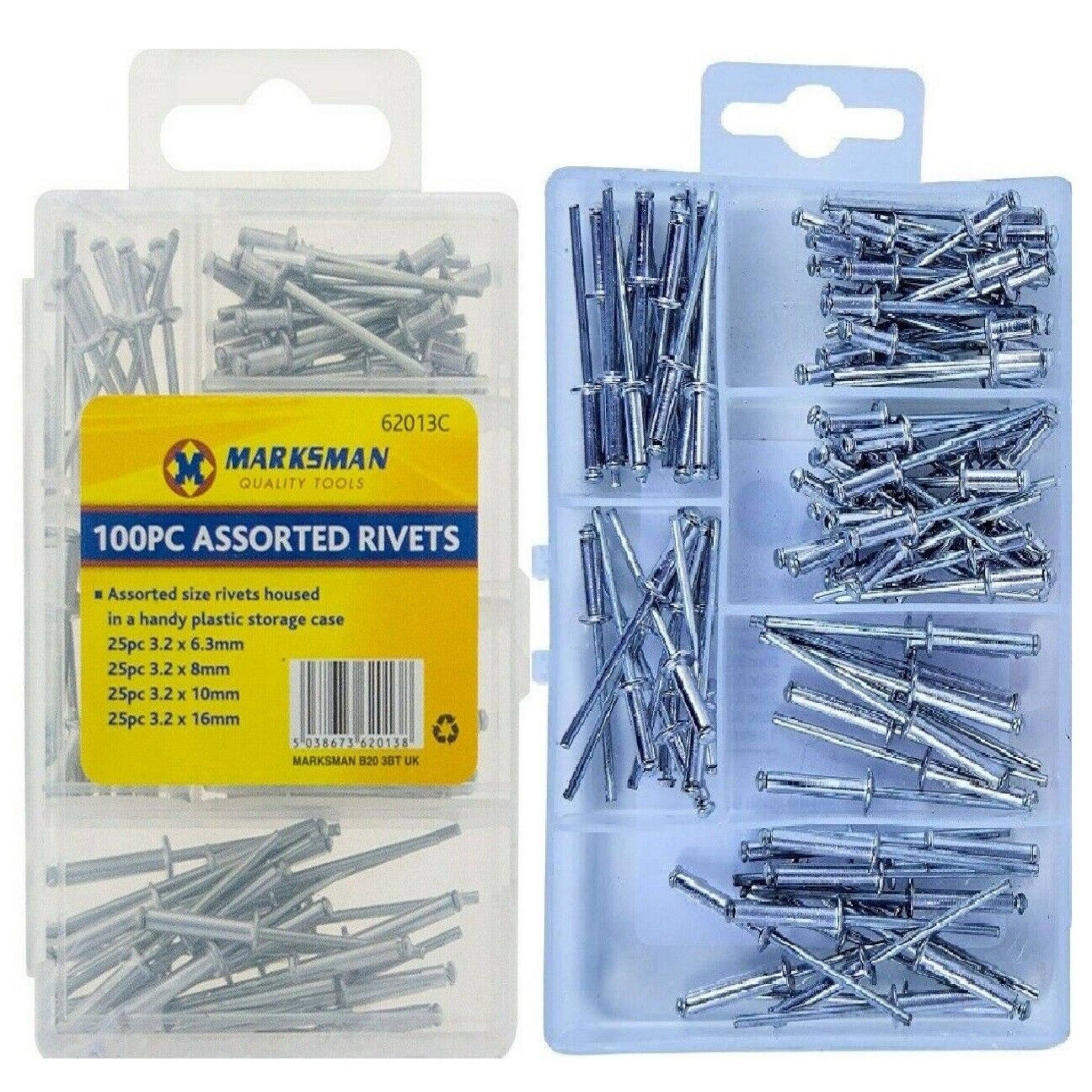 Beclen Harp 100pc Assorted Sized Rivets Hand Air Pop Blind Head Steel Shank Aluminium