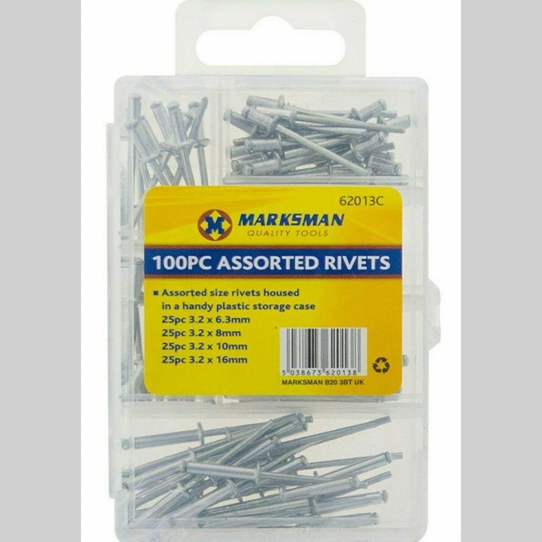 Beclen Harp 100pc Assorted Sized Rivets Hand Air Pop Blind Head Steel Shank Aluminium
