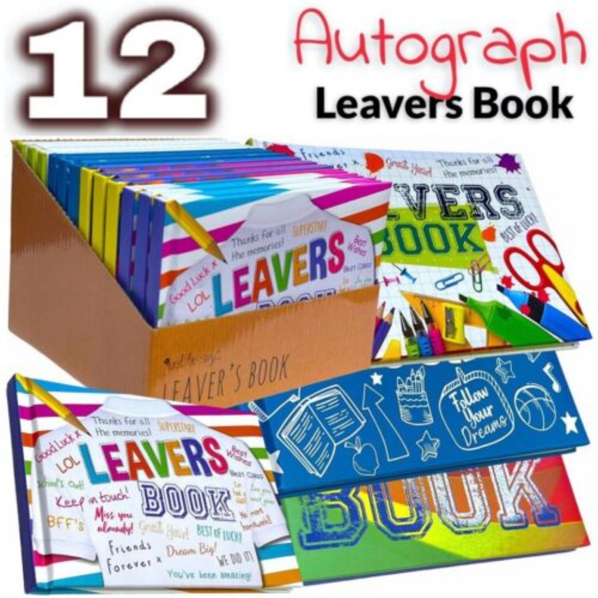 Beclen Harp 12 Pack Leavers Book School College Autograph Book Hard Backed Padded Cover Bulk
