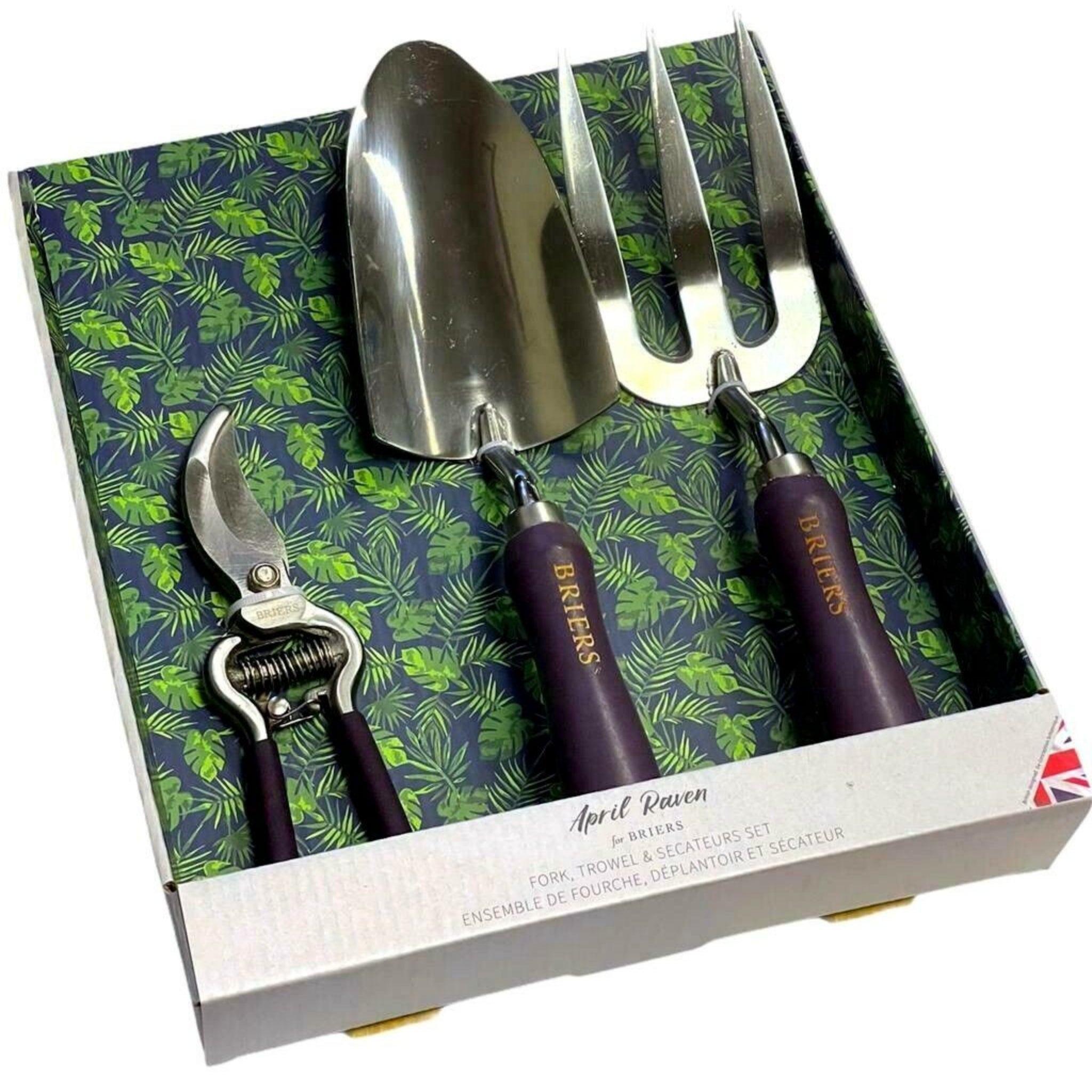 Beclen Harp Tropical Forest Stainless Garden Fork Trowel and Secateurs 3Set Gift Pack Weeding Digging Shovel Planting Potting