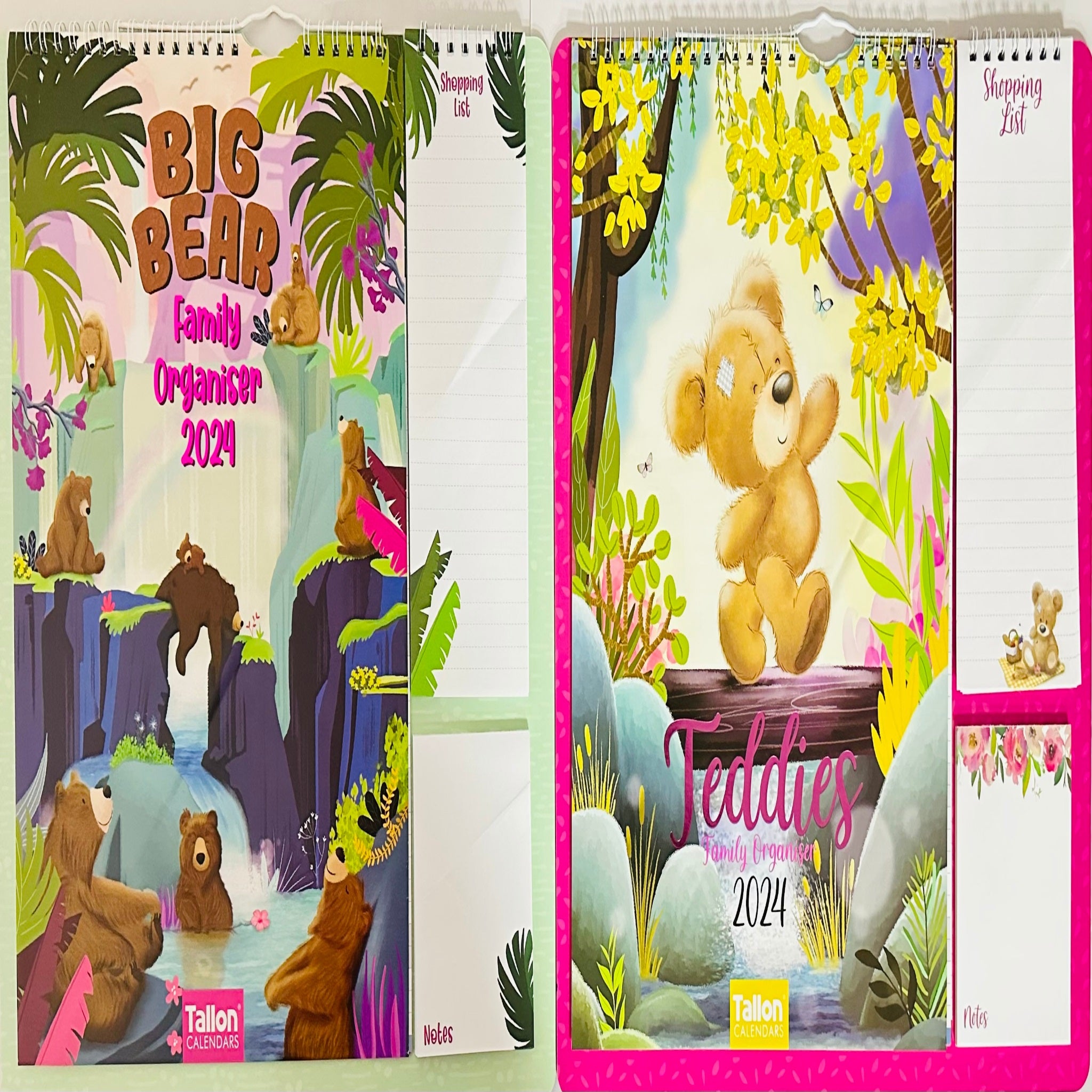 Beclen Harp 2024 Family Organiser Planner/ 5 Columns For Organising All The Family With Shopping List Notepad Teddies, Big Bear