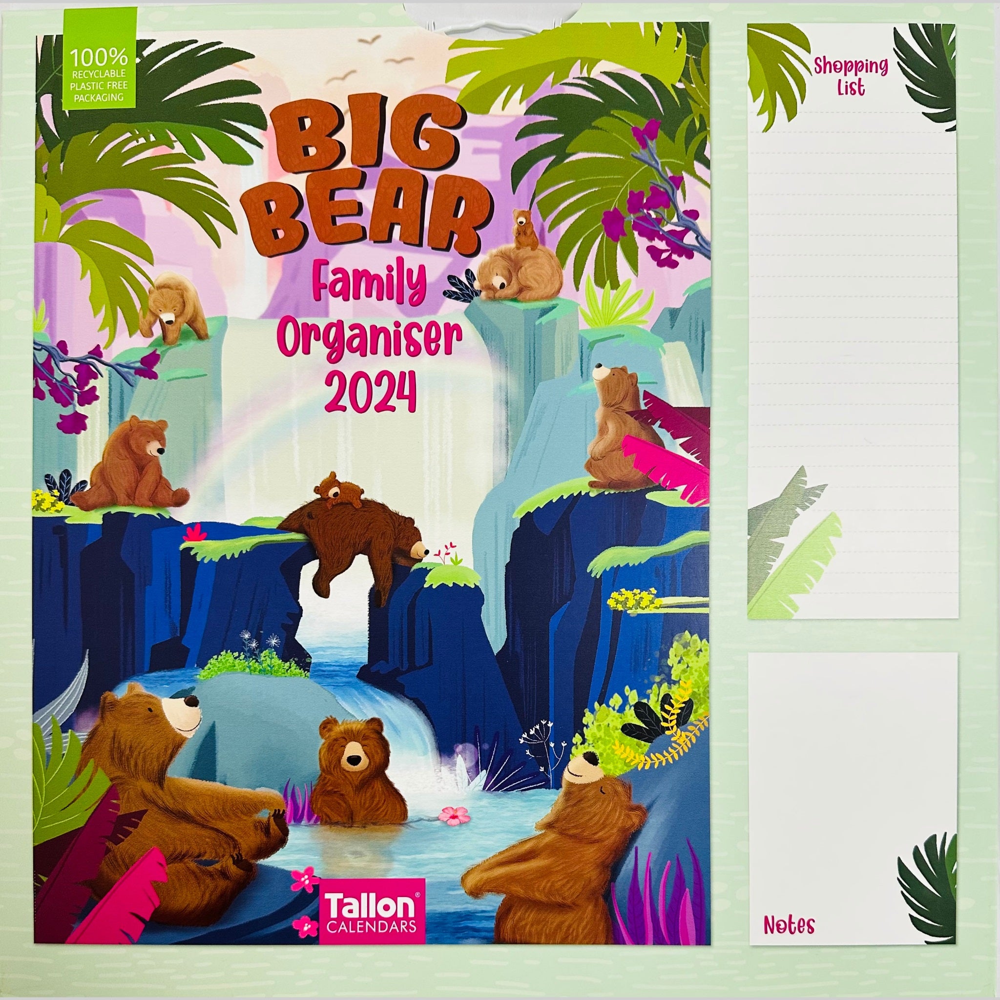 Beclen Harp 2024 Family Organiser Planner/ 5 Columns For Organising All The Family With Shopping List Notepad Teddies, Big Bear