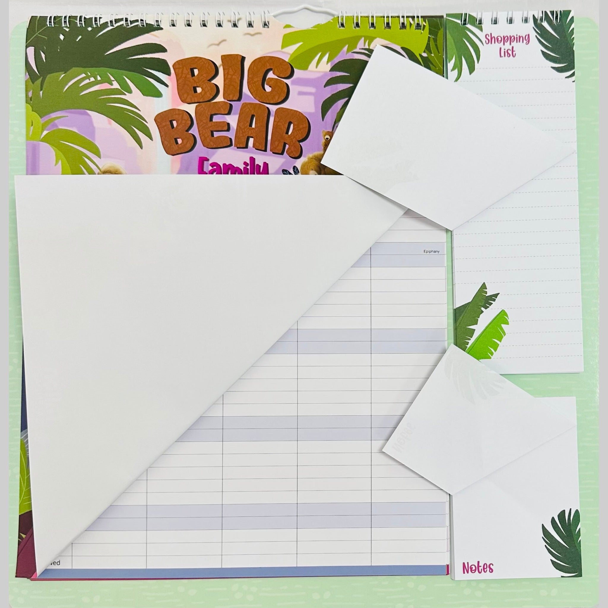 Beclen Harp 2024 Family Organiser Planner/ 5 Columns For Organising All The Family With Shopping List Notepad Teddies, Big Bear