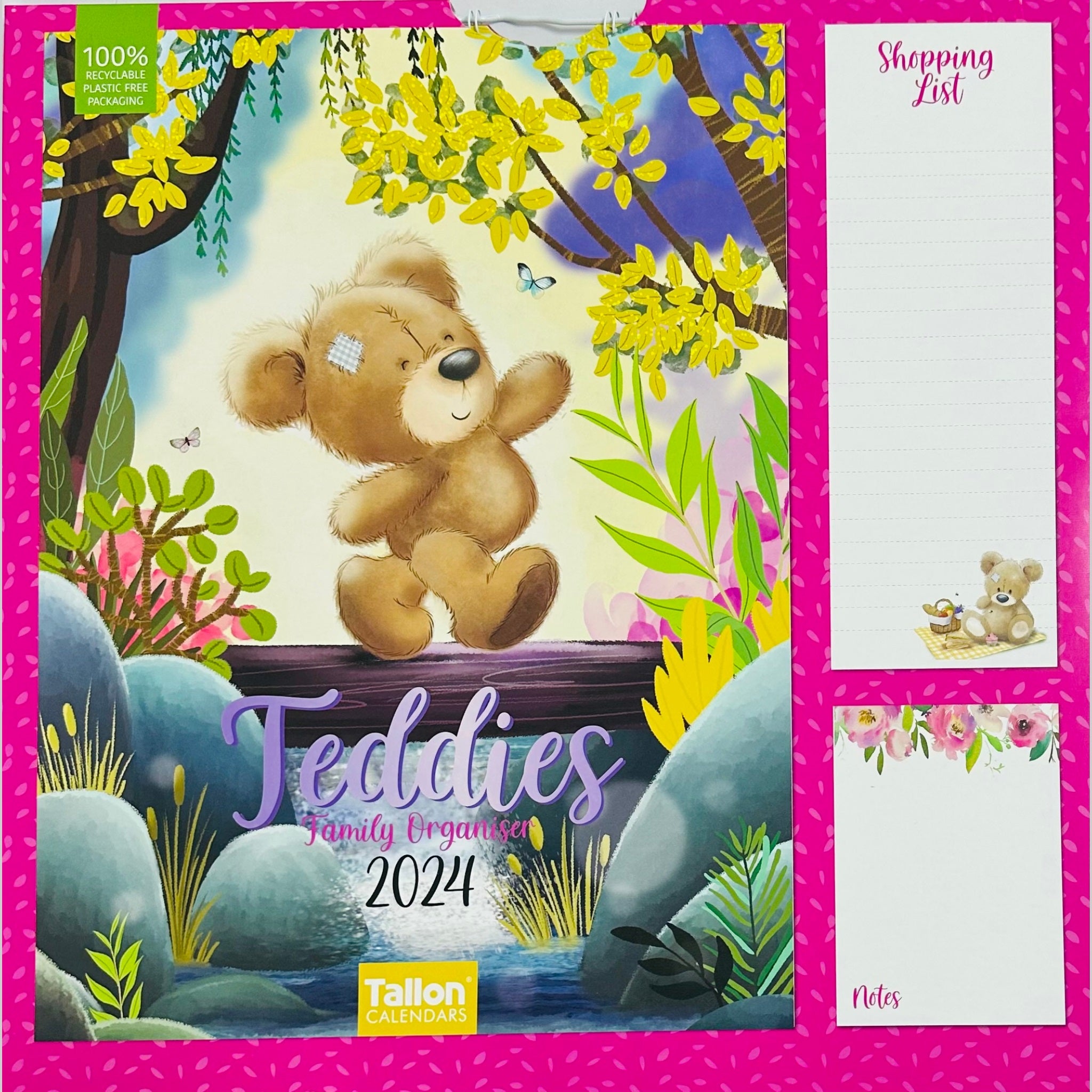 Beclen Harp 2024 Family Organiser Planner/ 5 Columns For Organising All The Family With Shopping List Notepad Teddies, Big Bear