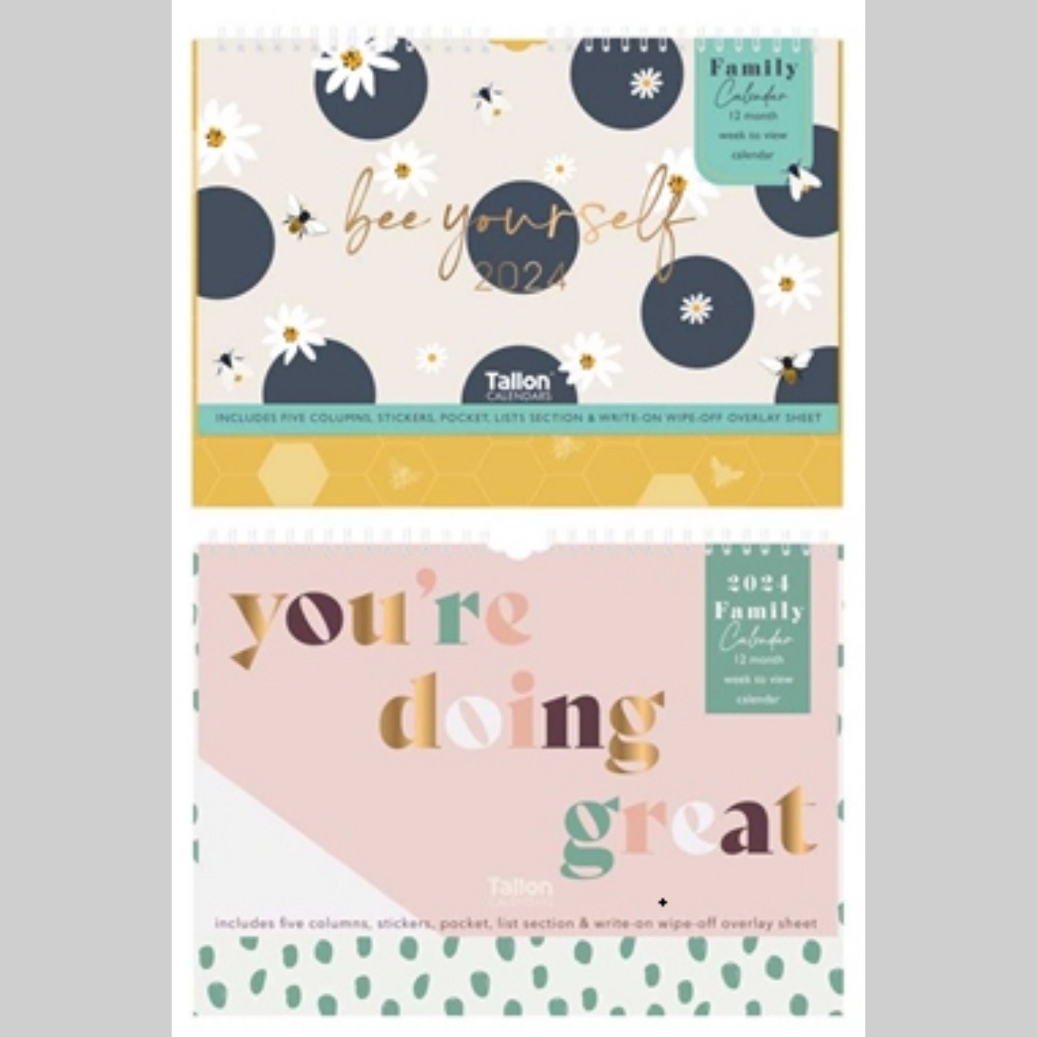 Beclen Harp 2024 WTV/ Week To View 5 Column Family Wall Calendar Planner Wth Stickers & Shopping List Bee Yourself, You're Doing Great