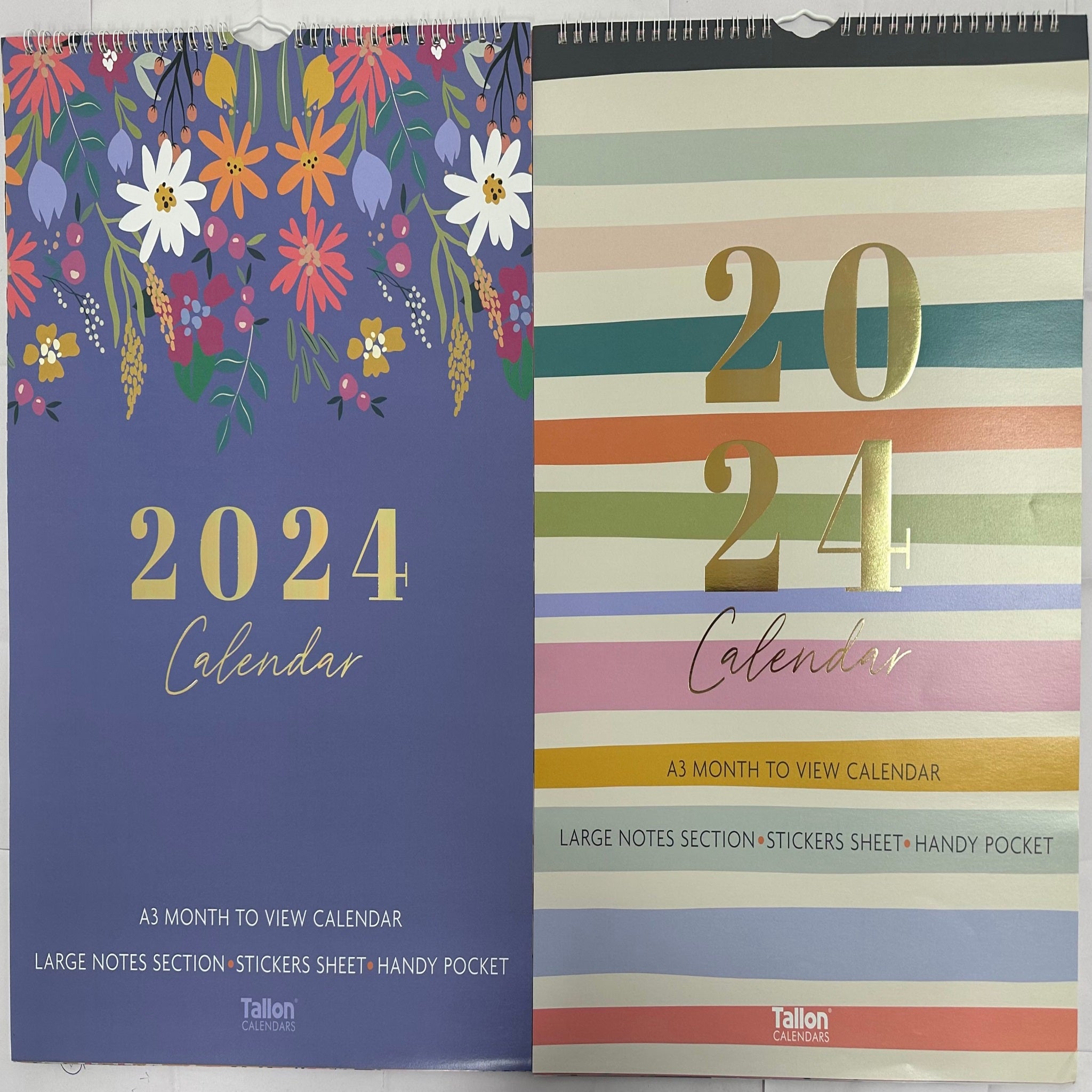 Beclen Harp 2024 MTV/ A3 Large Notes Section Family Home Organiser Planner Calendar Month To View Stickers Sheet & Handy Pocket/ Long Wall Planner Stripes, Flowers