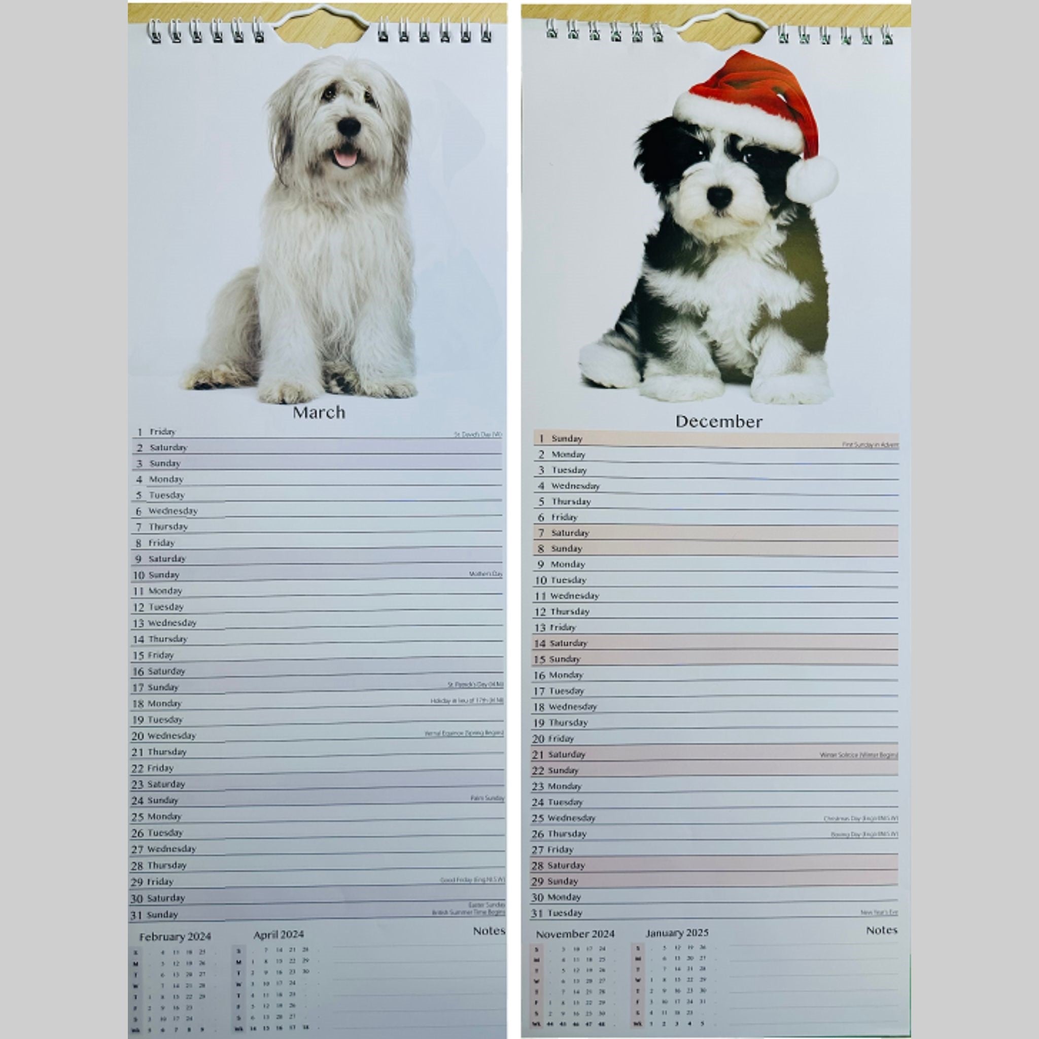 Beclen Harp Super Slim Month to View Spiral Bound Hanging Wall Calendar Home Office 2024 Dogs,Cats,Kittens,Puppies