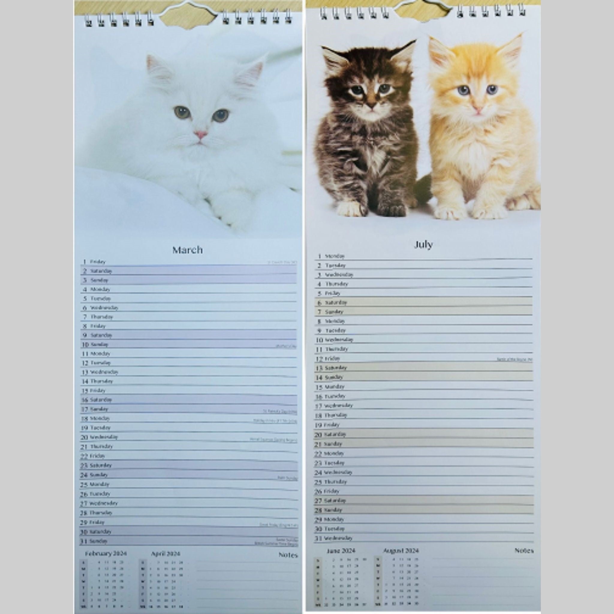 Beclen Harp Super Slim Month to View Spiral Bound Hanging Wall Calendar Home Office 2024 Dogs,Cats,Kittens,Puppies