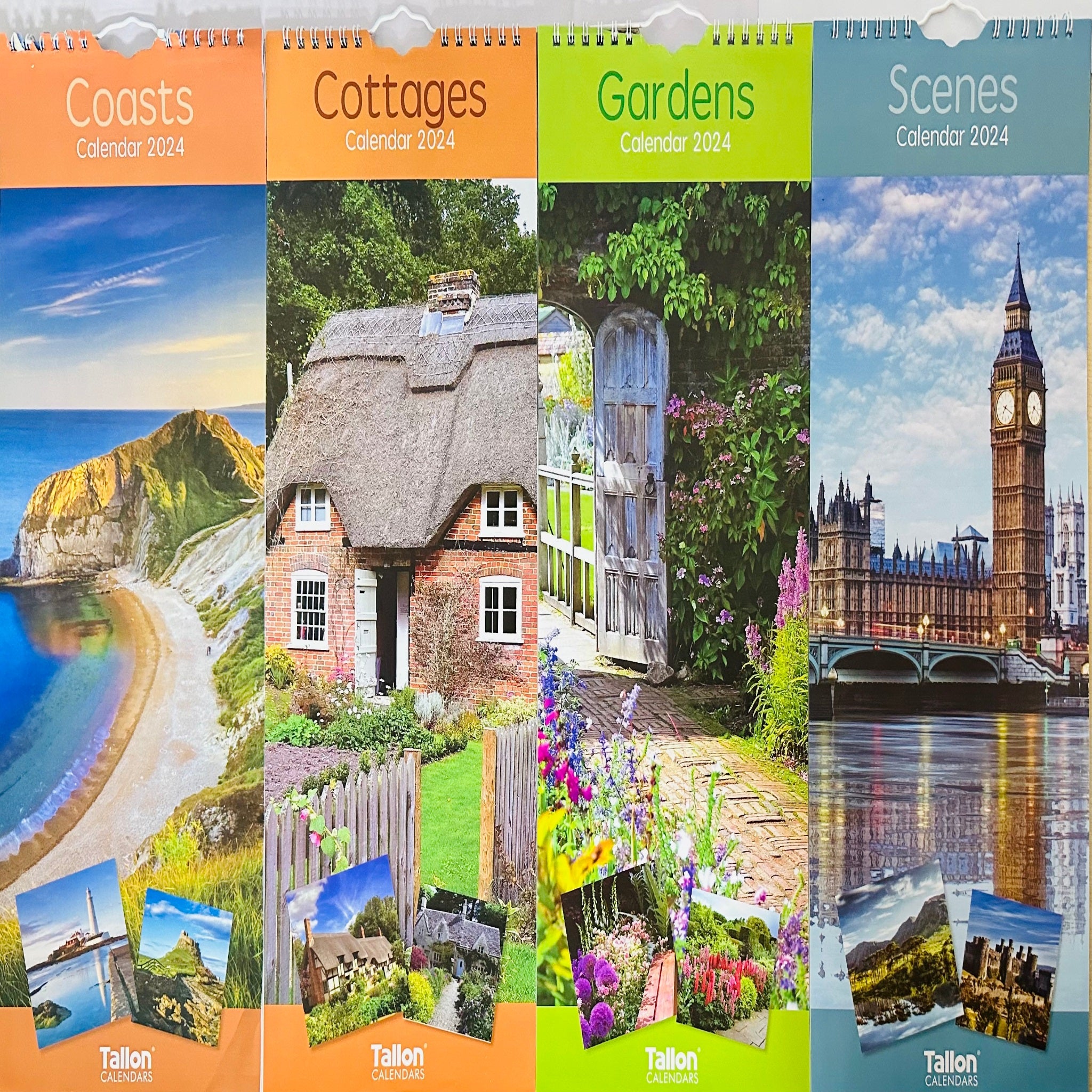 Beclen Harp Super Slim Month to View Spiral Bound Hanging Wall Calendar Home Office 2024 Gardens/ Cottages/ Coasts/ Scenes