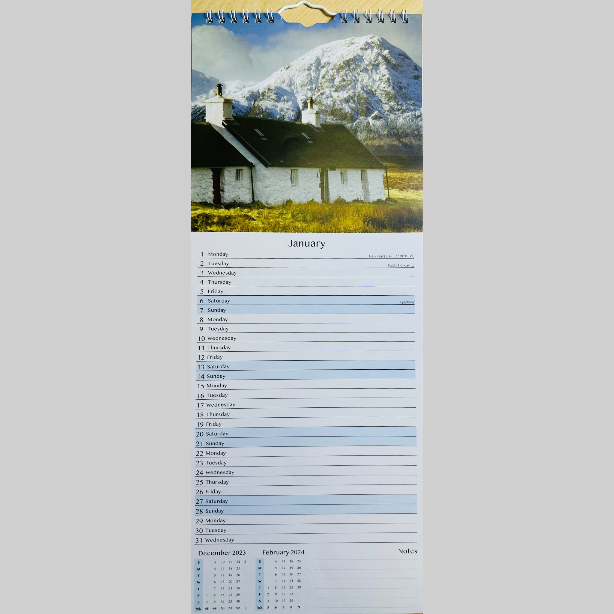 Beclen Harp Super Slim Month to View Spiral Bound Hanging Wall Calendar Home Office 2024 Gardens/ Cottages/ Coasts/ Scenes