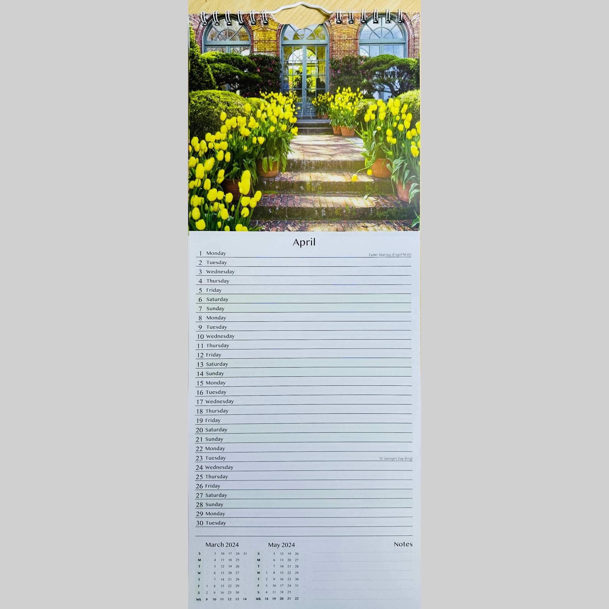 Beclen Harp Super Slim Month to View Spiral Bound Hanging Wall Calendar Home Office 2024 Gardens/ Cottages/ Coasts/ Scenes