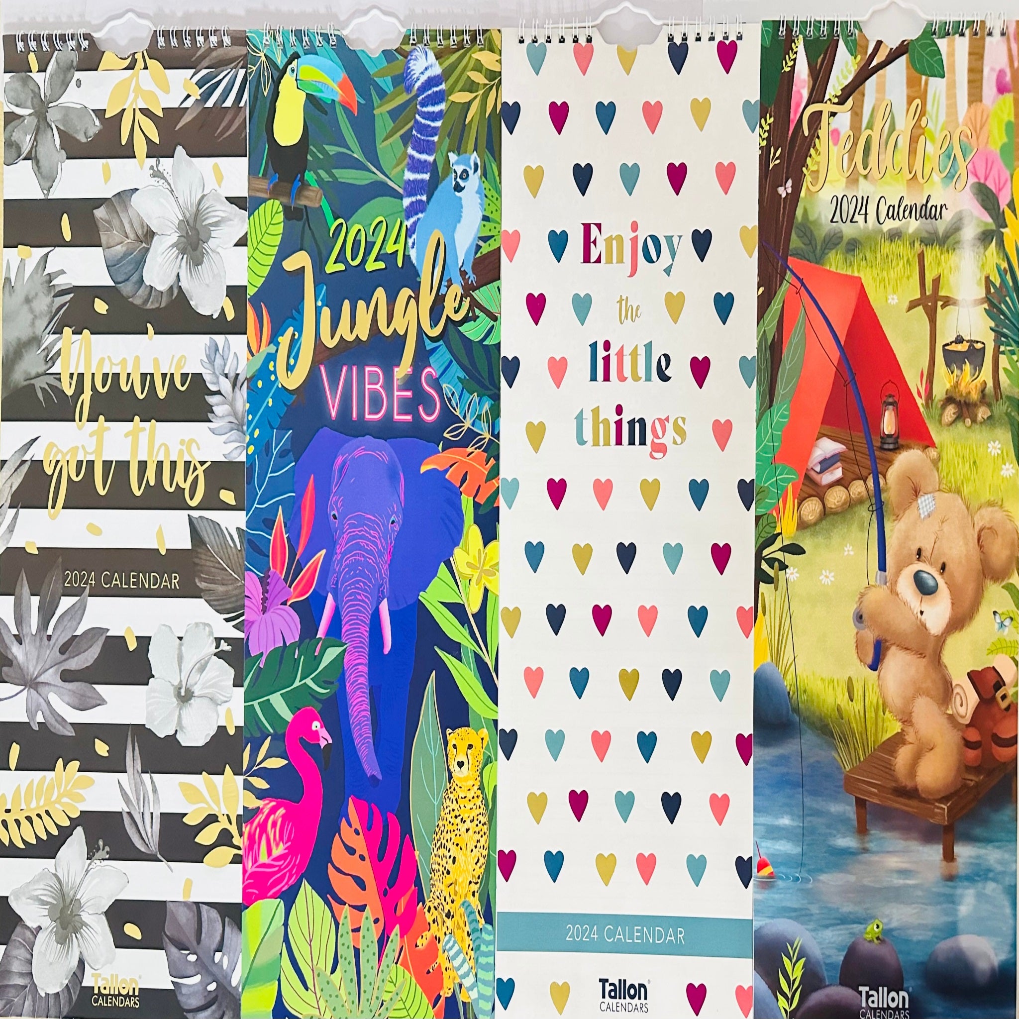 Beclen Harp Super Slim Month to View Spiral Bound Hanging Wall Calendar Home Office 2024 Enjoy The Little Things, You've Got This, Teddies, Jungle Vibes