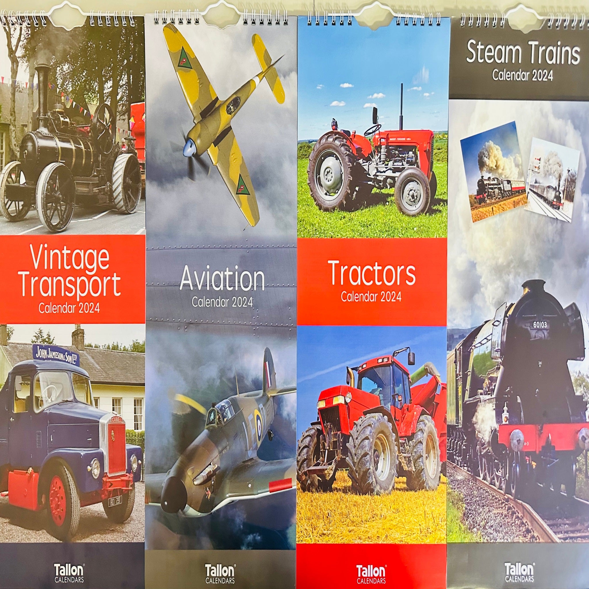 Beclen Harp Super Slim Month to View Spiral Bound Hanging Wall Calendar Home Office 2024 Steam Trains, Tractors, Aviation, Vintage Transport