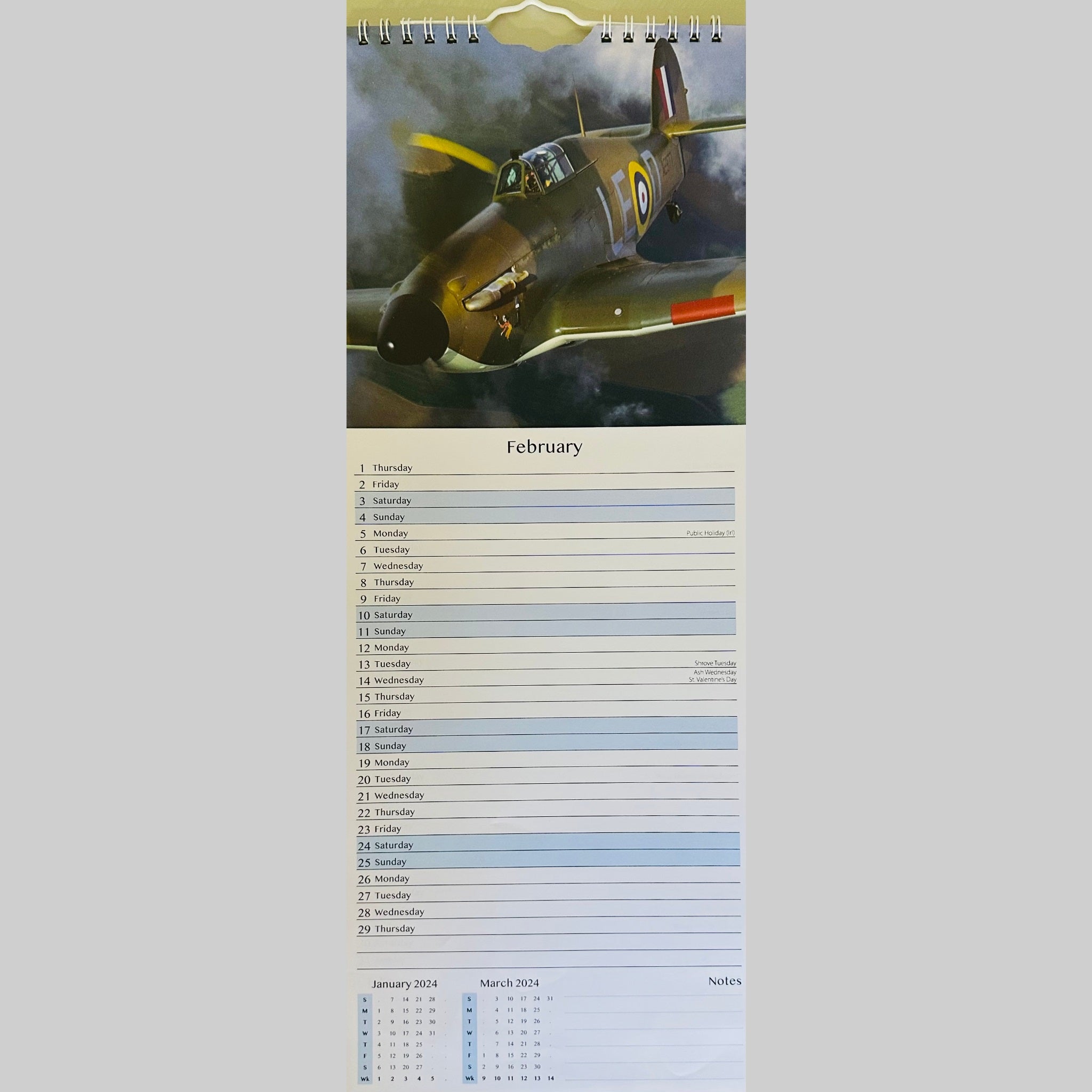 Beclen Harp Super Slim Month to View Spiral Bound Hanging Wall Calendar Home Office 2024 Steam Trains, Tractors, Aviation, Vintage Transport