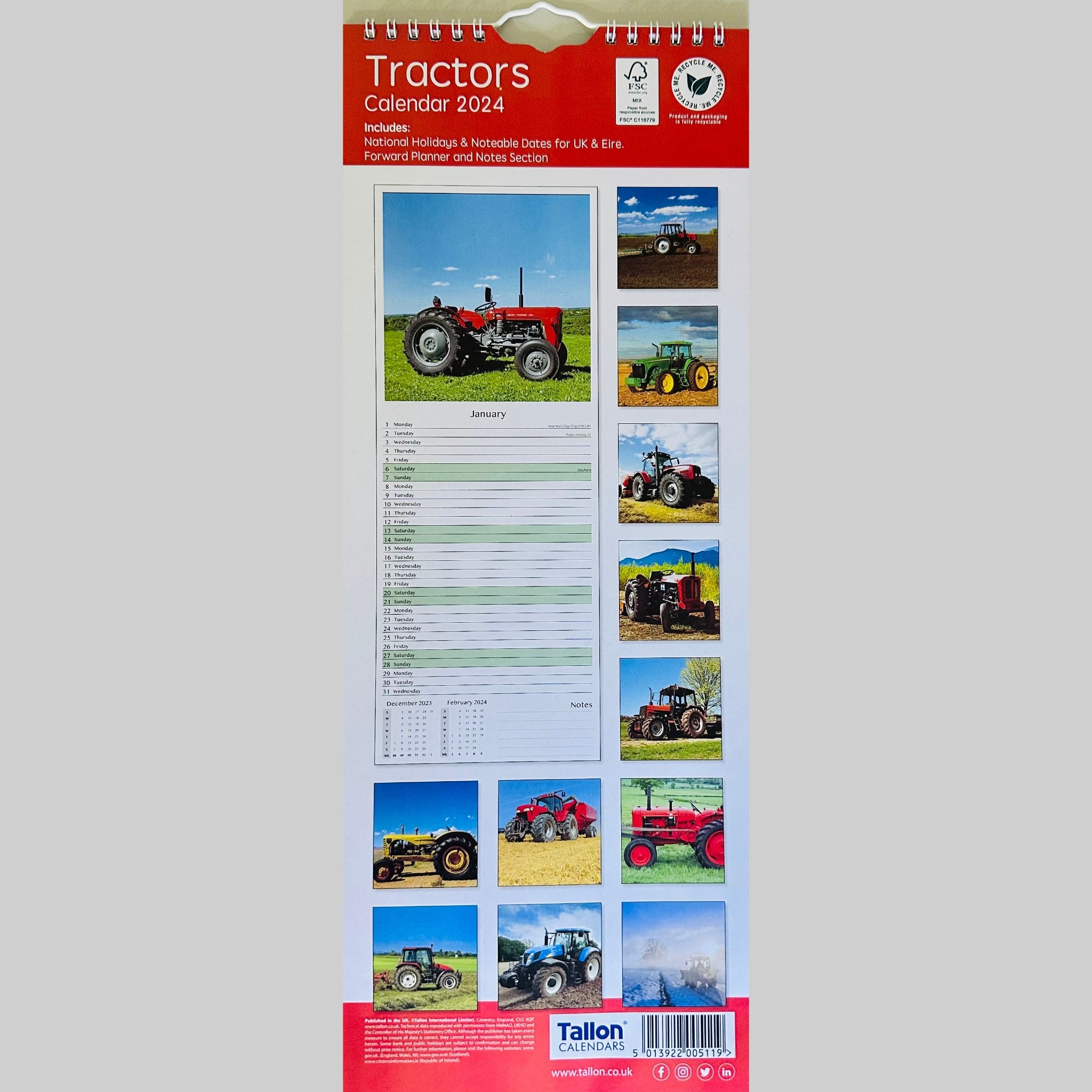 Beclen Harp Super Slim Month to View Spiral Bound Hanging Wall Calendar Home Office 2024 Steam Trains, Tractors, Aviation, Vintage Transport