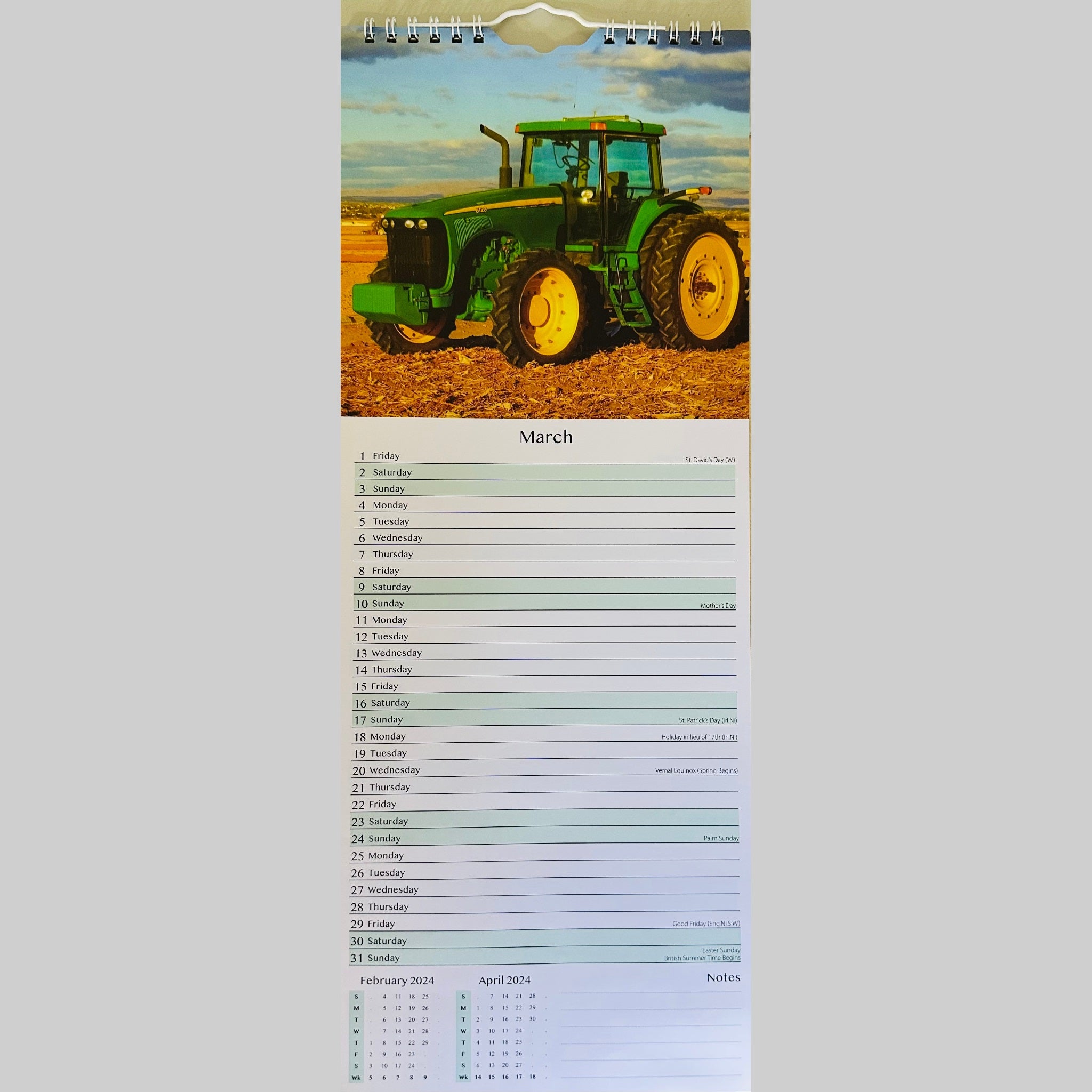 Beclen Harp Super Slim Month to View Spiral Bound Hanging Wall Calendar Home Office 2024 Steam Trains, Tractors, Aviation, Vintage Transport