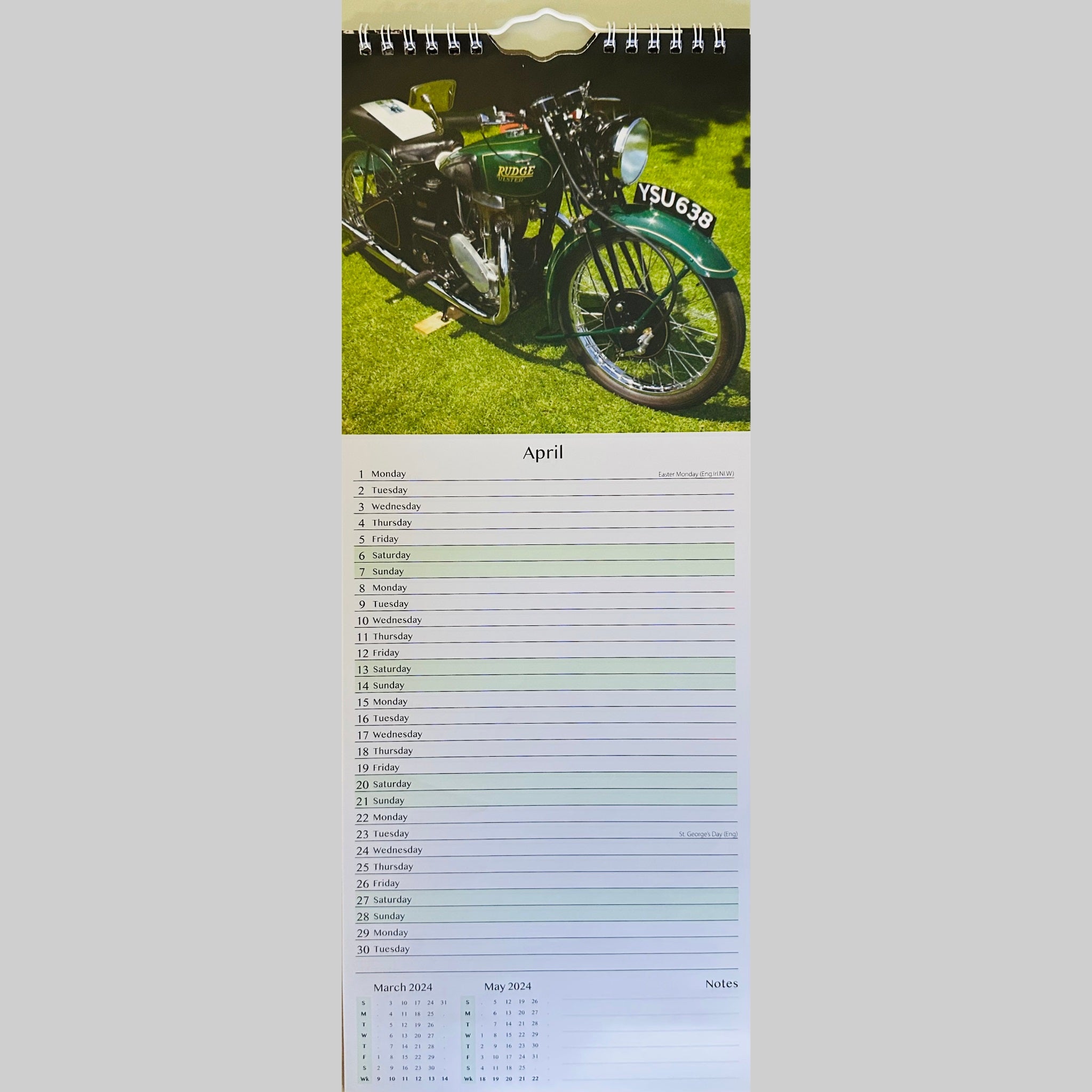 Beclen Harp Super Slim Month to View Spiral Bound Hanging Wall Calendar Home Office 2024 Steam Trains, Tractors, Aviation, Vintage Transport