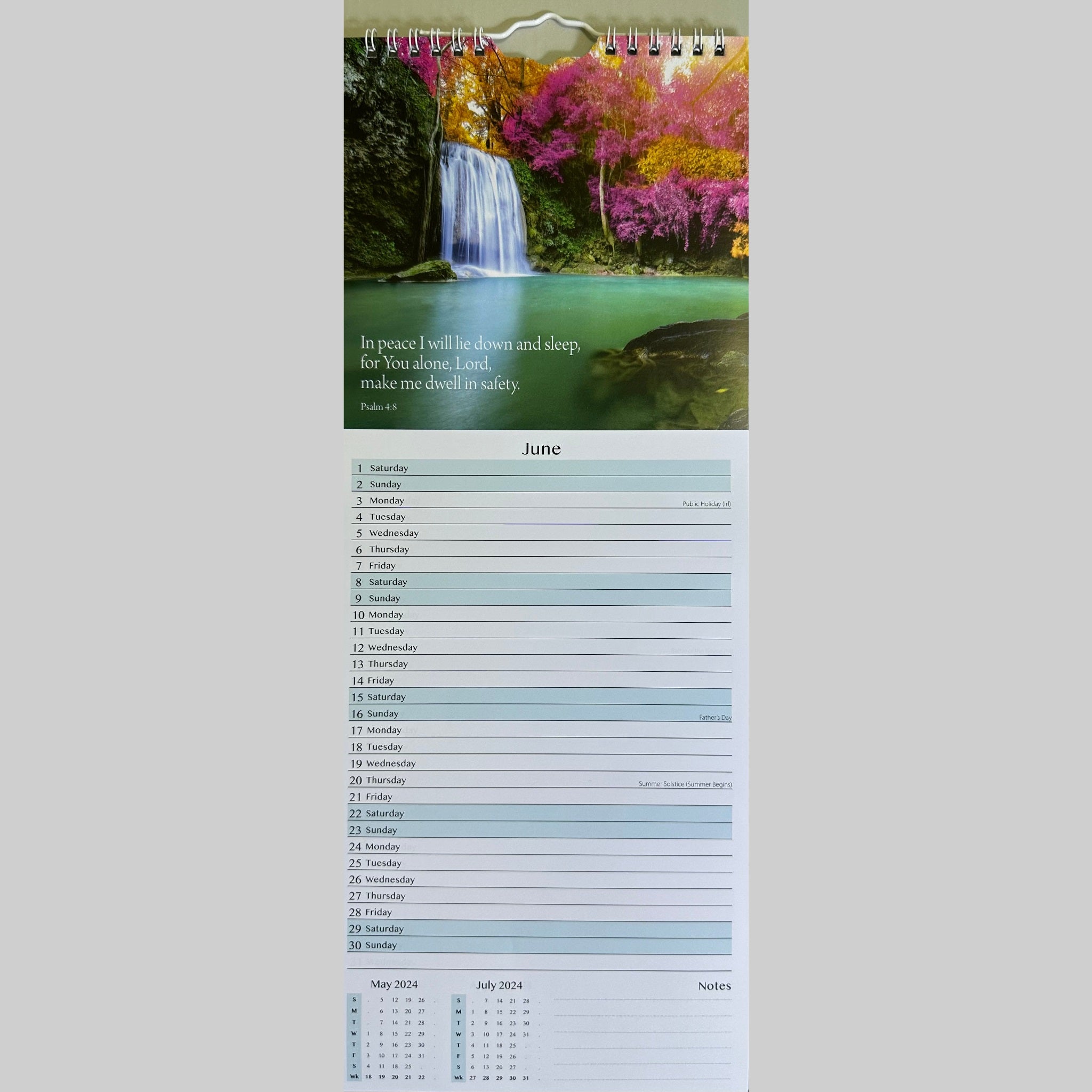 Beclen Harp Super Slim Month to View Spiral Bound Hanging Wall Calendar Home Office 2024 Psalms, Hymns