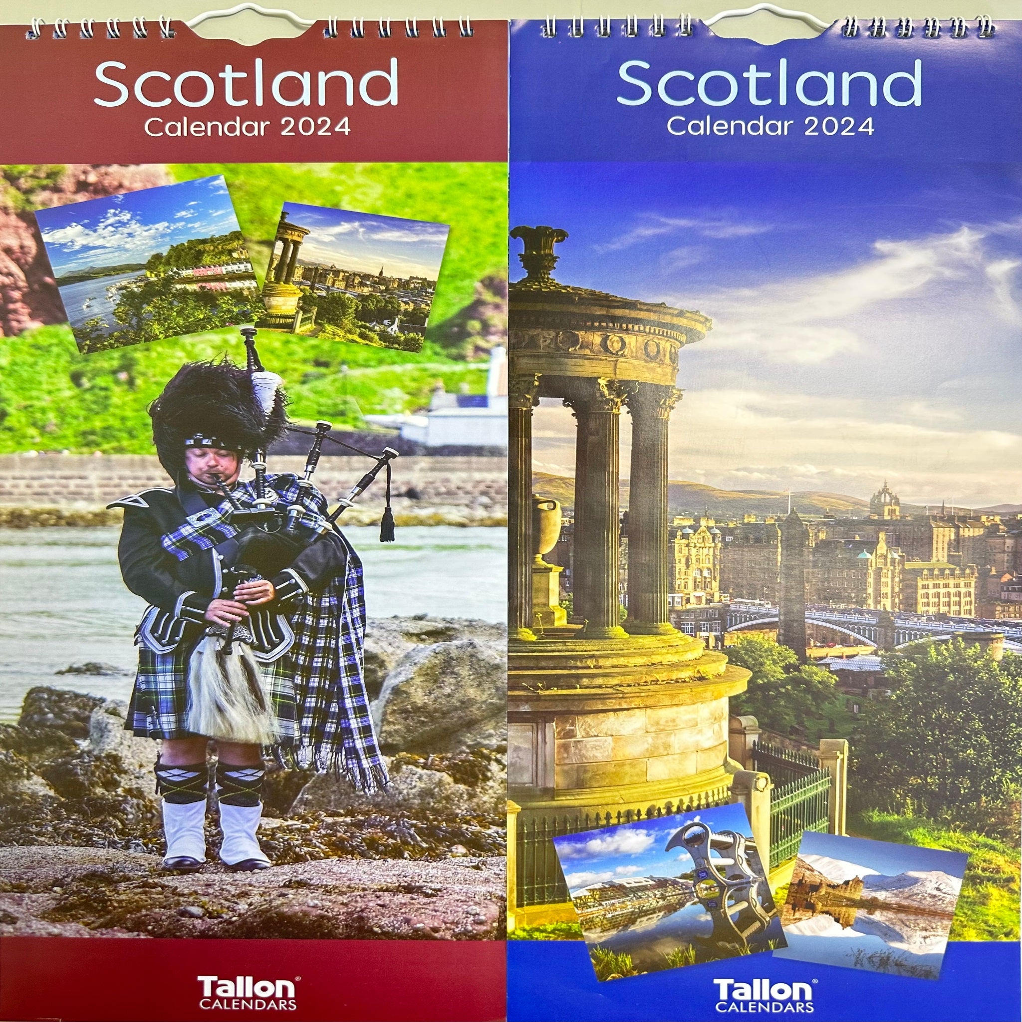 Beclen Harp Super Slim Month to View Spiral Bound Hanging Wall Calendar Home Office 2024 Scotland Red and Blue