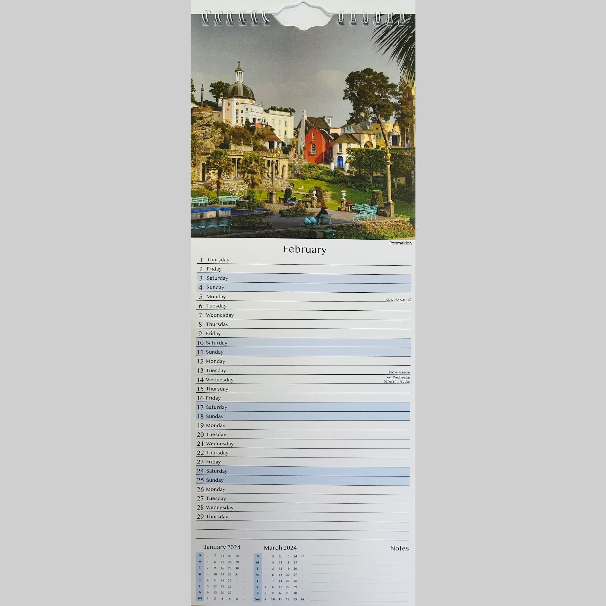 Beclen Harp Super Slim Month to View Spiral Bound Hanging Wall Calendar Home Office 2024 Wales