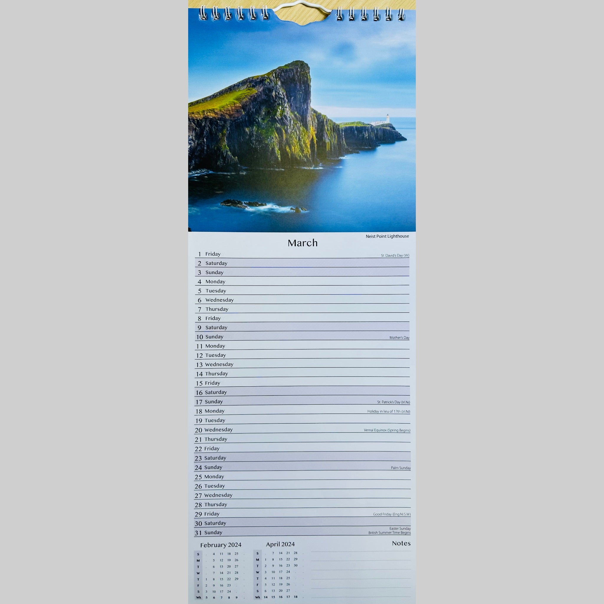 Beclen Harp Super Slim Month to View Spiral Bound Hanging Wall Calendar Home Office 2024 Coasts and Scenes