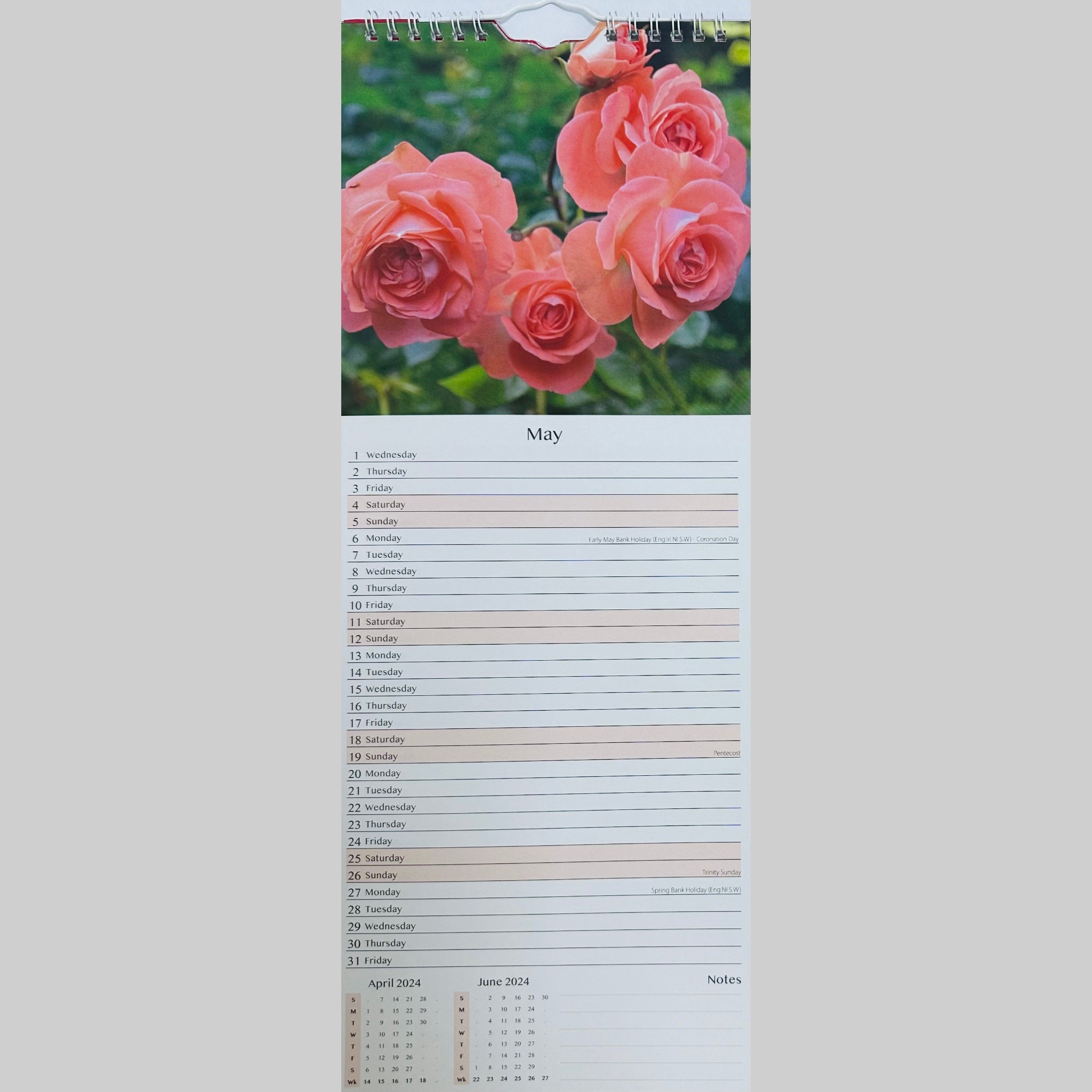 Beclen Harp Super Slim Month to View Spiral Bound Hanging Wall Calendar Home Office 2024
