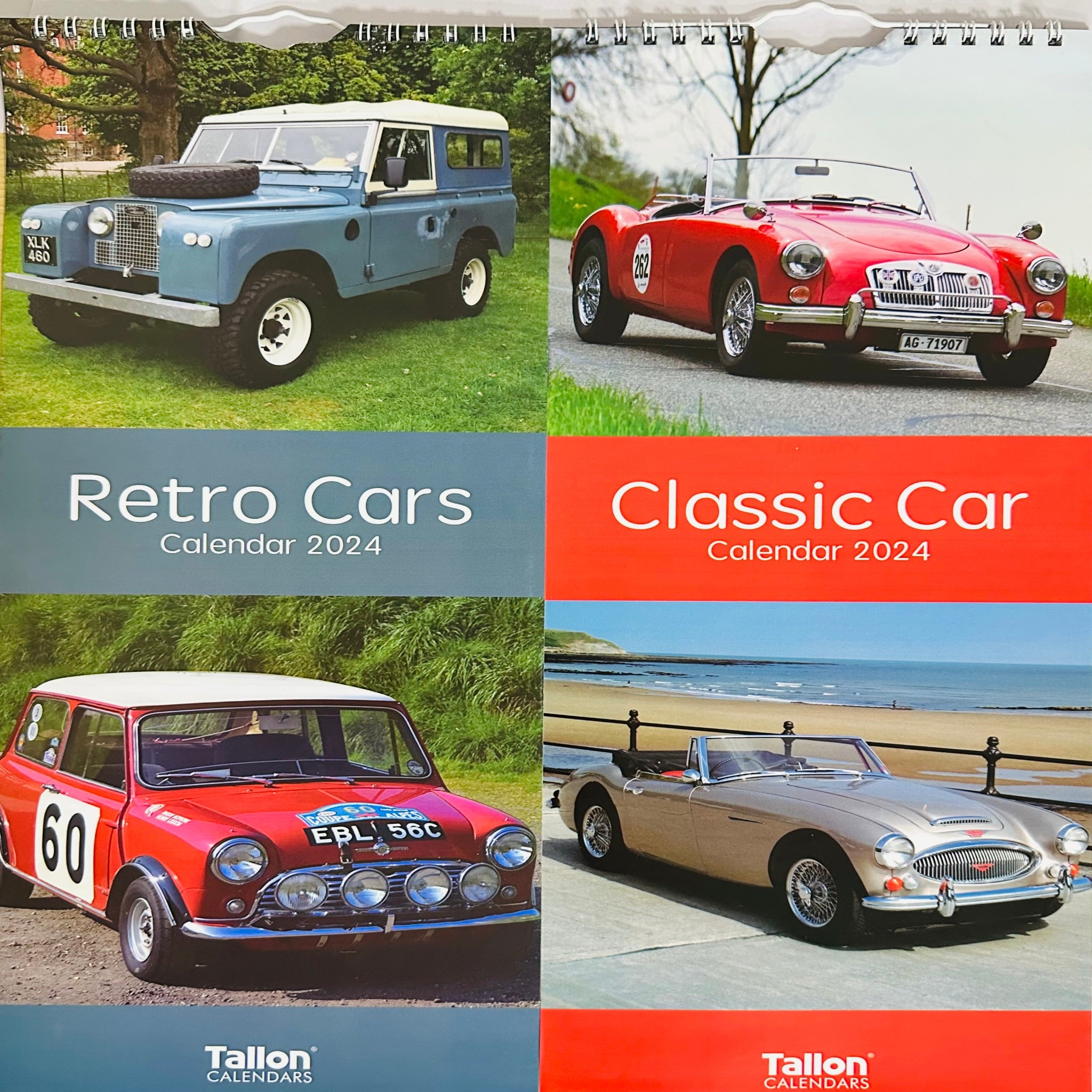 Beclen Harp Super Slim Month to View Spiral Bound Hanging Wall Calendar Home Office 2024 Retro Cars Classic Cars