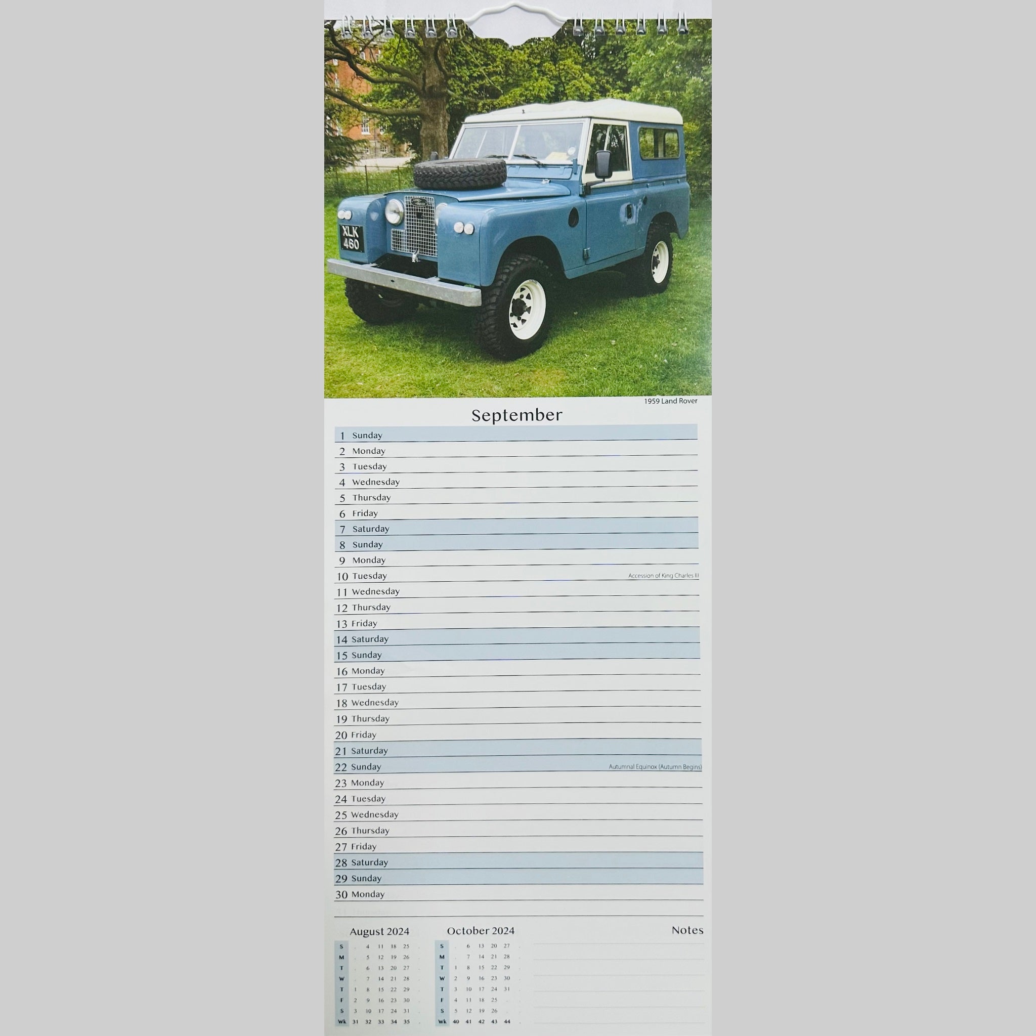 Beclen Harp Super Slim Month to View Spiral Bound Hanging Wall Calendar Home Office 2024 Retro Cars Classic Cars