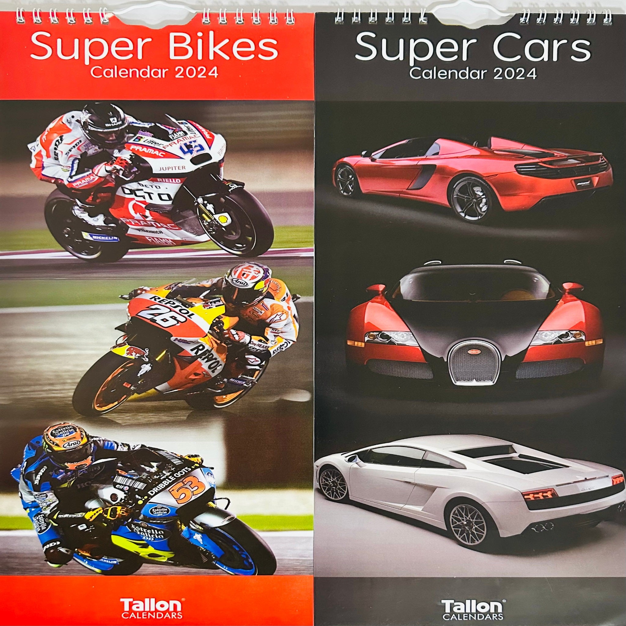 Beclen Harp Super Slim Month to View Spiral Bound Hanging Wall Calendar Home Office 2024 Super Bikes, Super Cars