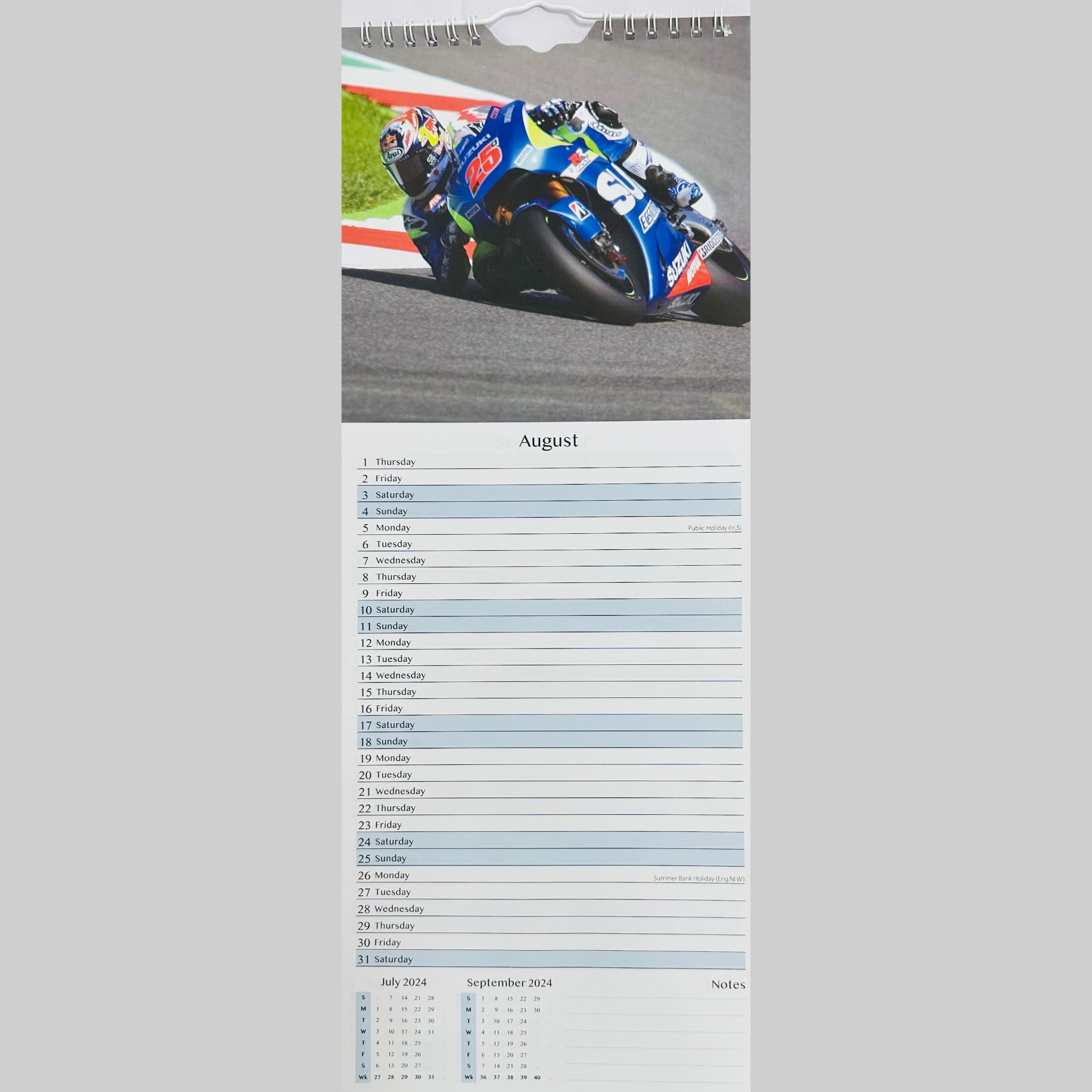 Beclen Harp Super Slim Month to View Spiral Bound Hanging Wall Calendar Home Office 2024 Super Bikes, Super Cars