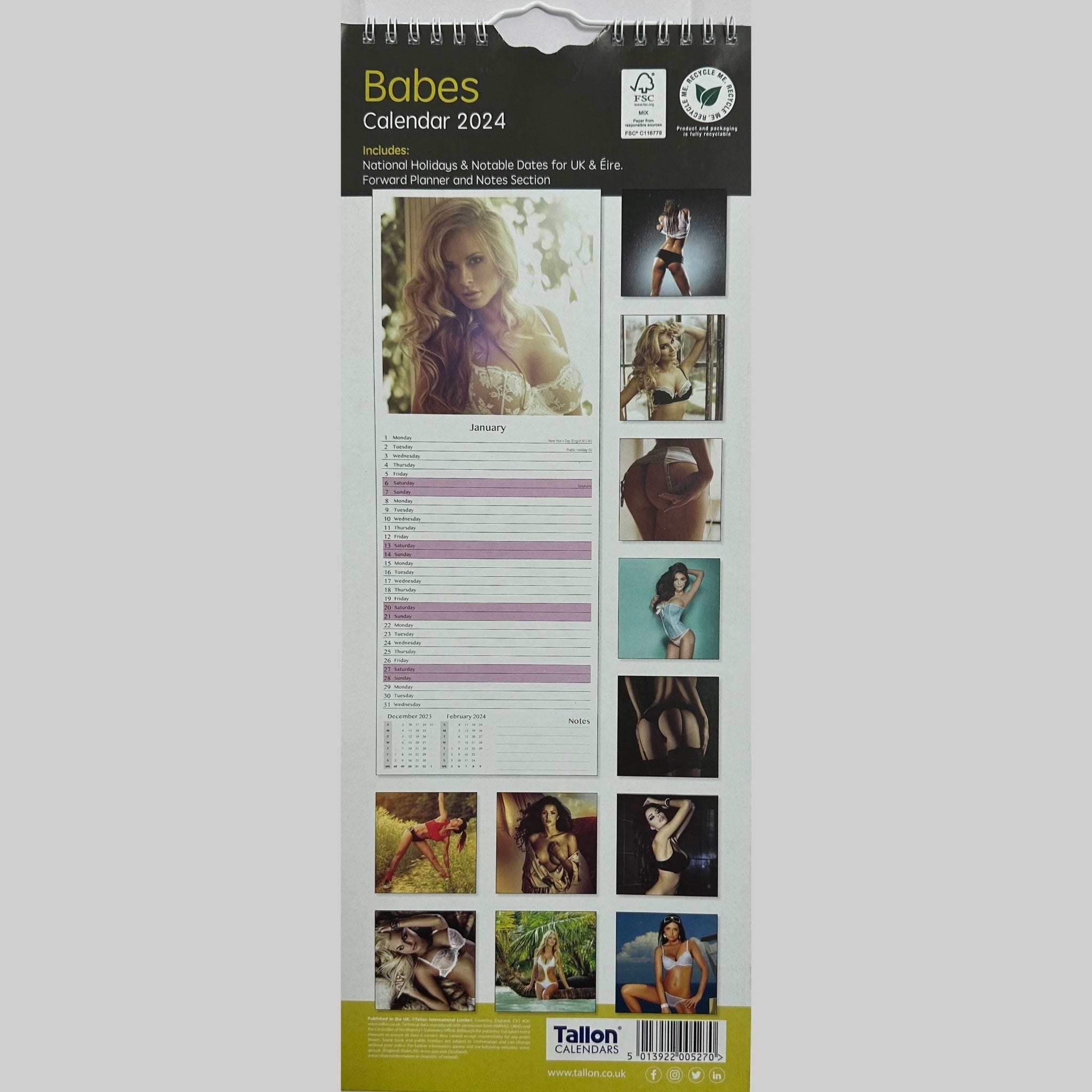 Beclen Harp Super Slim Month to View Spiral Bound Hanging Wall Calendar Home Office 2024 Babes