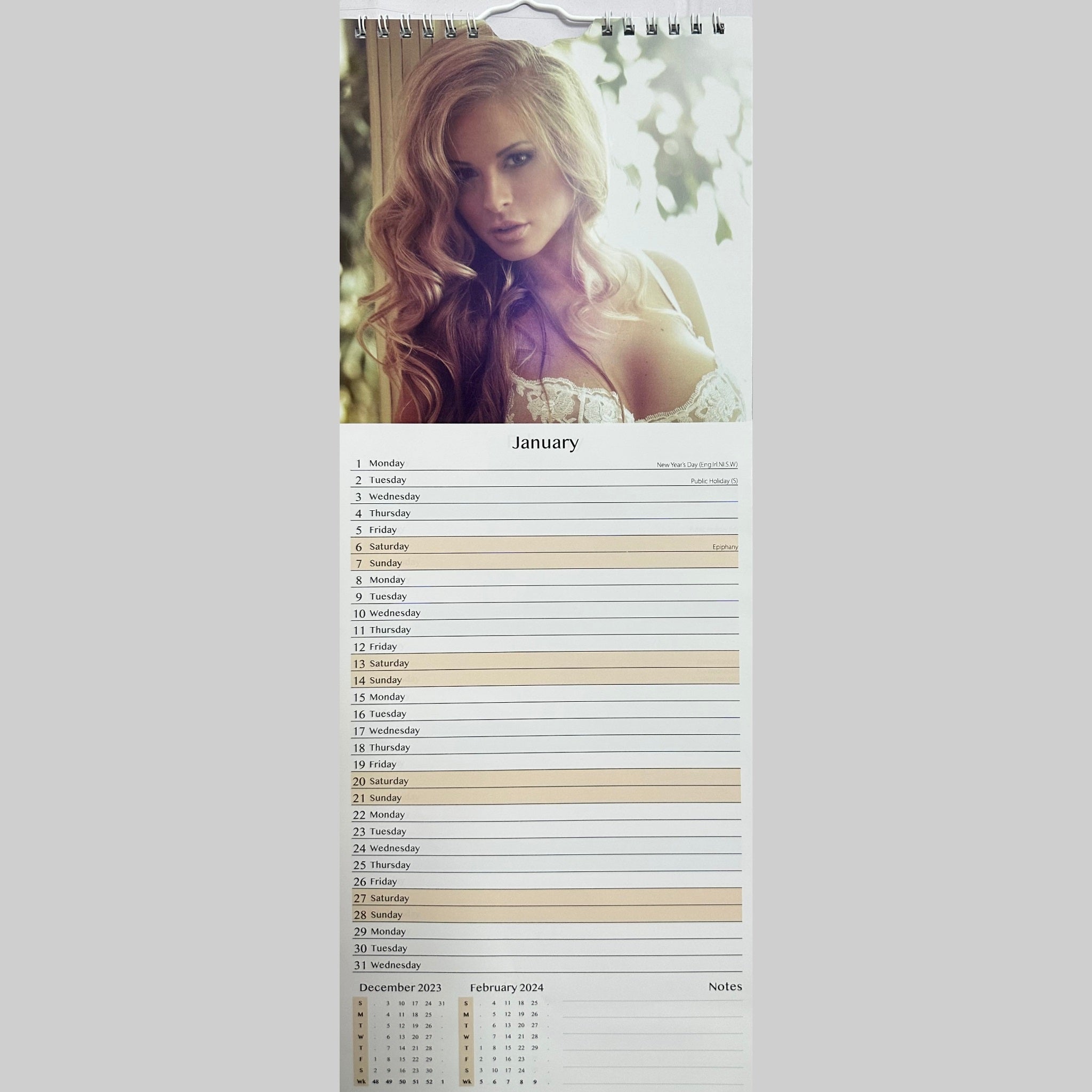 Beclen Harp Super Slim Month to View Spiral Bound Hanging Wall Calendar Home Office 2024 Babes