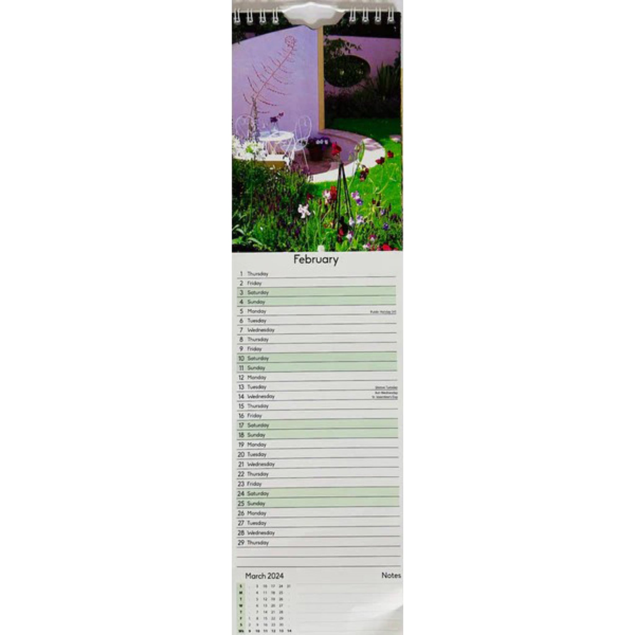 Beclen Harp 2024 Slim wall Calendar Month to View Home office School Calendar With Daily Notes & Pocket Diary/ Spiral Bound Hanging Wall Calendar Flower Garden Wildlife Scenes