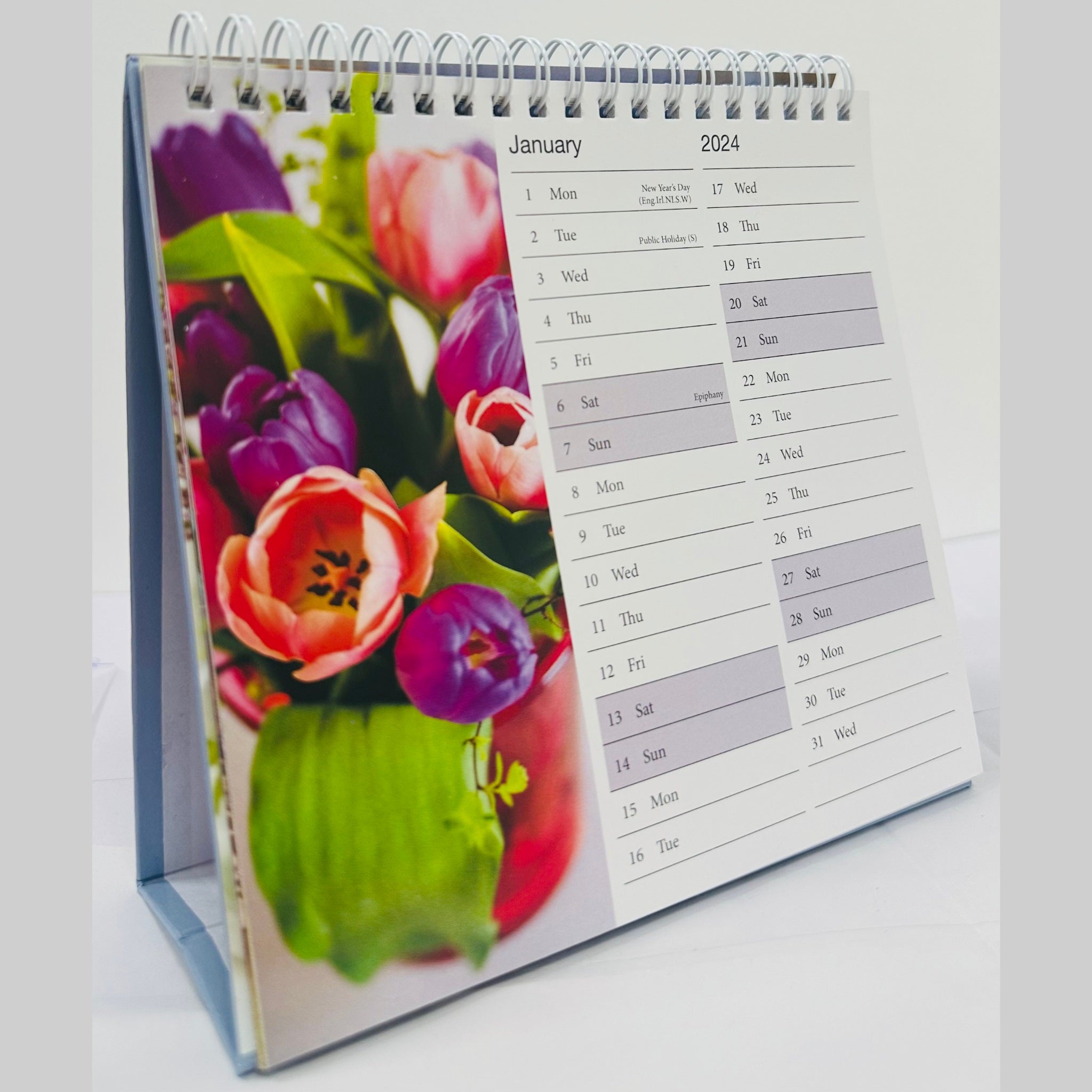 Beclen Harp 2024 Month To View Flip Over Desktop Calendar Flowers Floral Bouquet/ Home Office Table Work top Planner Organiser