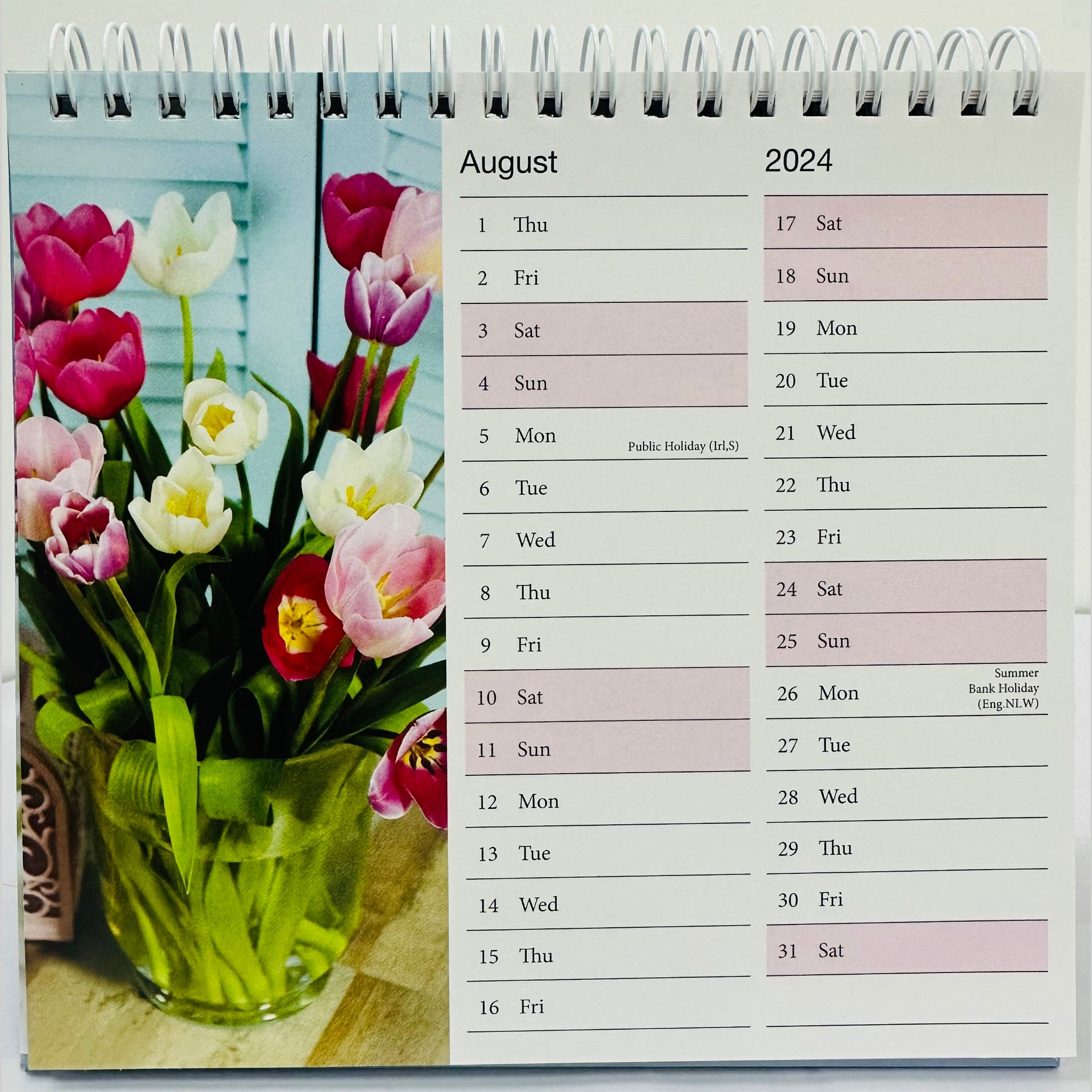 Beclen Harp 2024 Month To View Flip Over Desktop Calendar Flowers Floral Bouquet/ Home Office Table Work top Planner Organiser