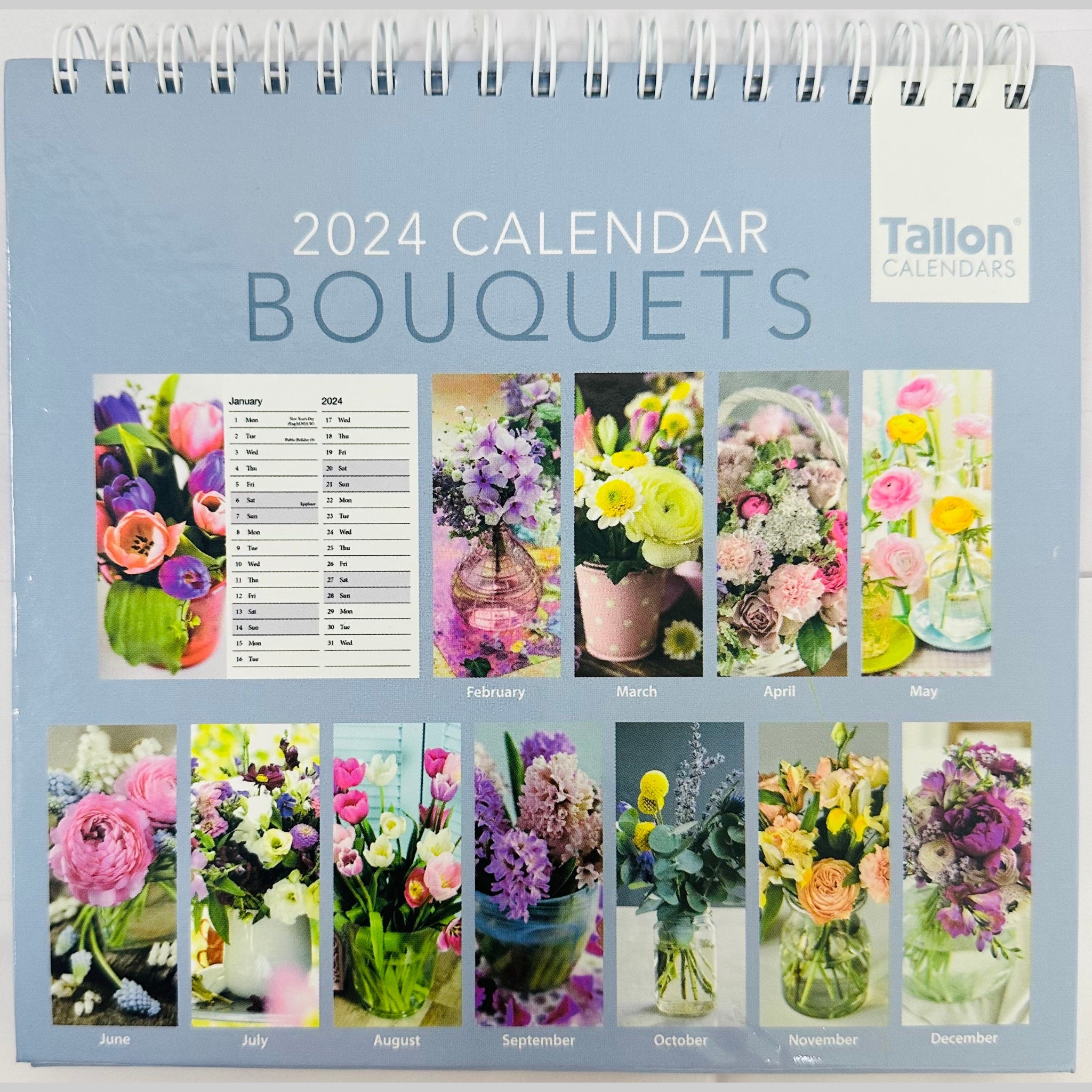 Beclen Harp 2024 Month To View Flip Over Desktop Calendar Flowers Floral Bouquet/ Home Office Table Work top Planner Organiser