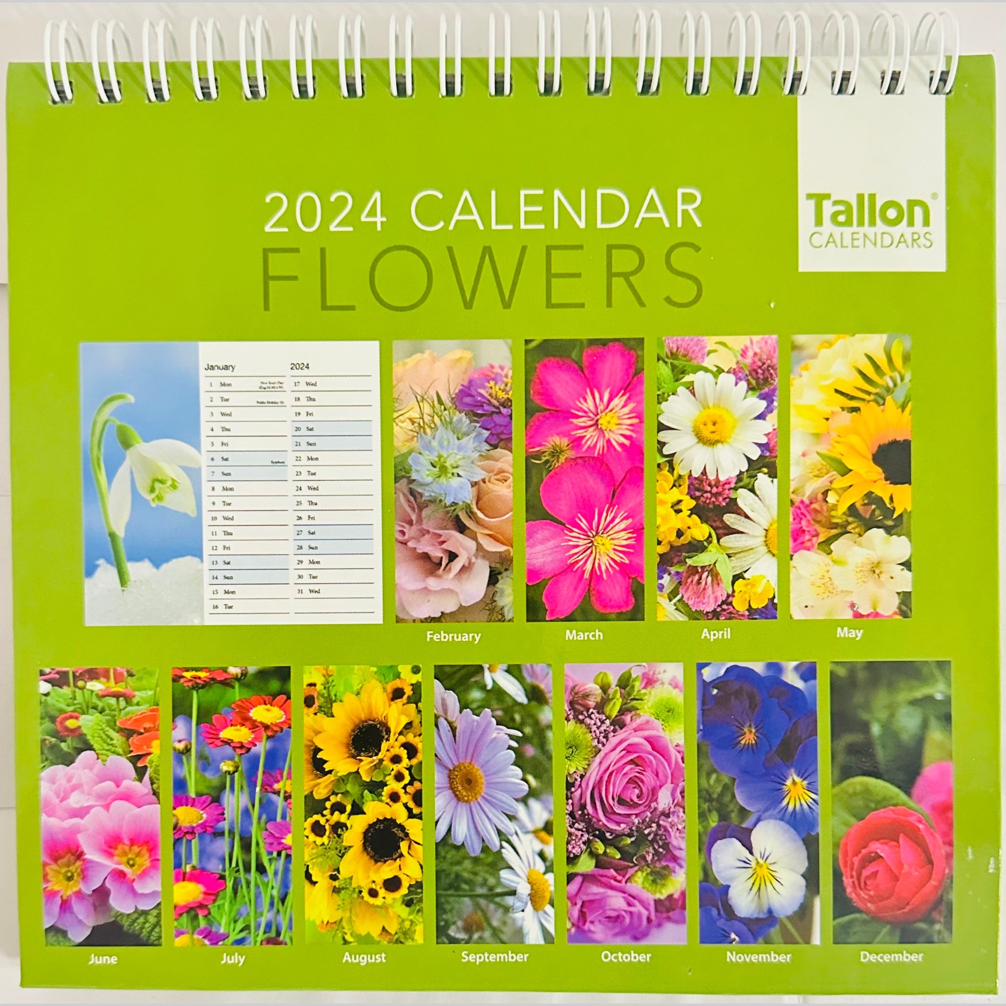 Beclen Harp 2024 Month To View Flip Over Desktop Calendar Flowers Floral Bouquet/ Home Office Table Work top Planner Organiser